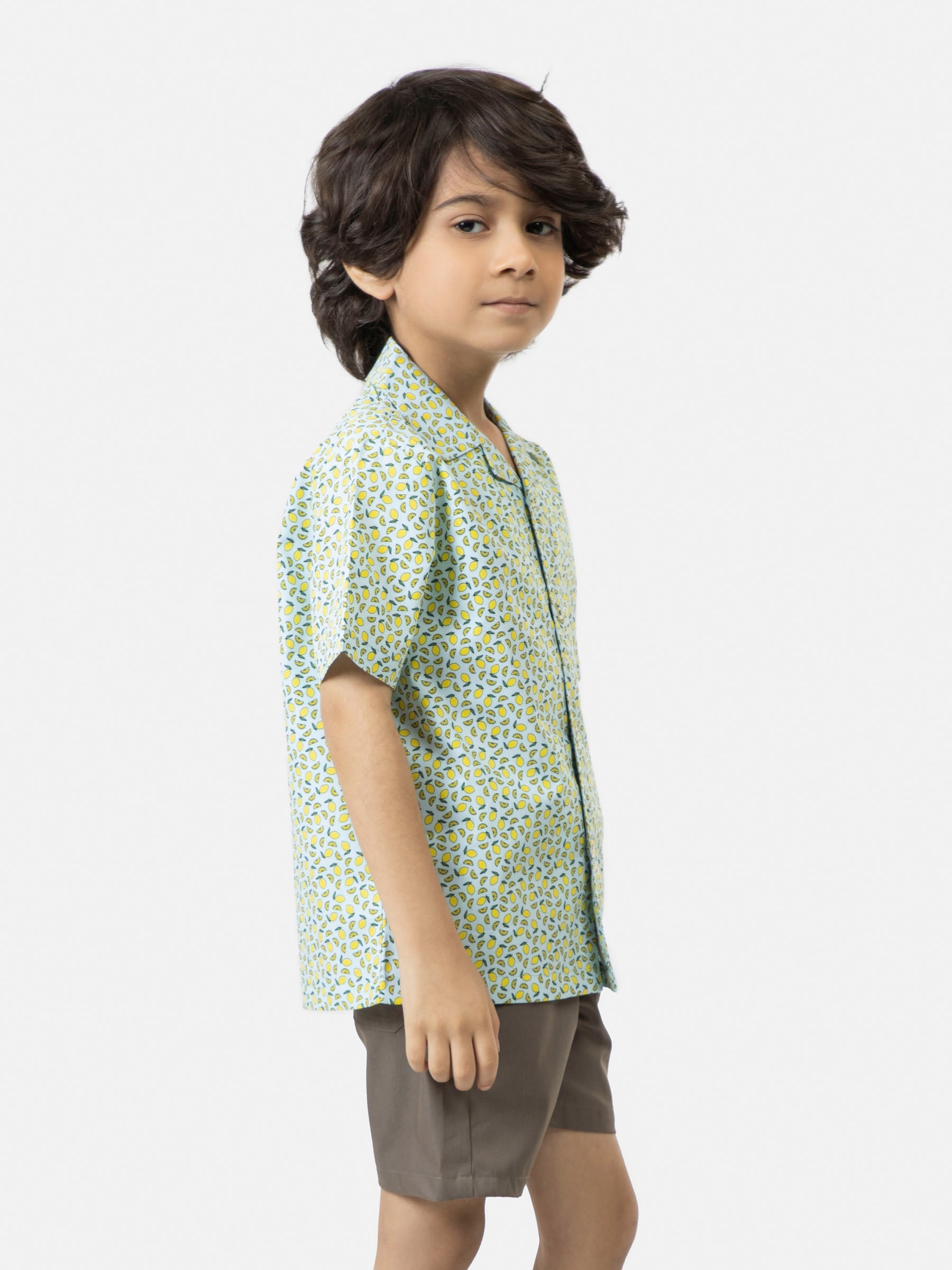 Lemon Printed Cuban Collar Half Sleeve Casual Shirt