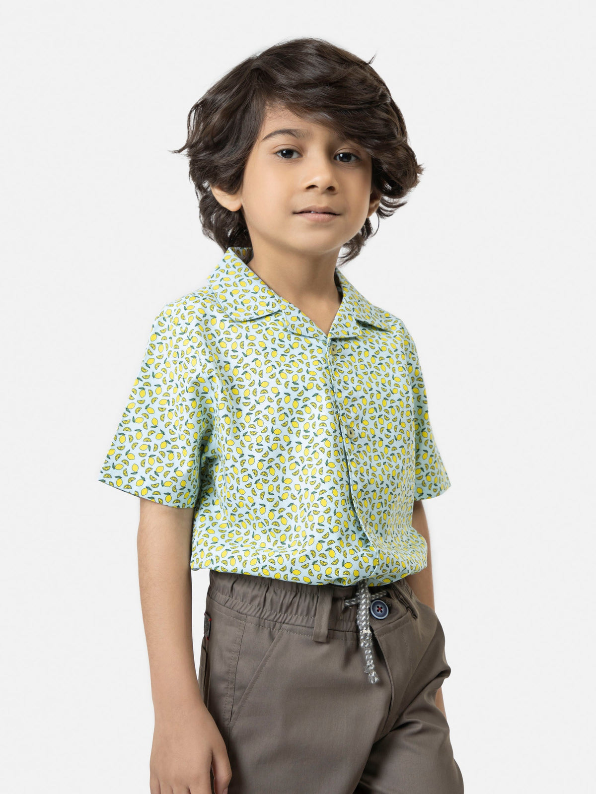 Lemon Printed Cuban Collar Half Sleeve Casual Shirt