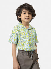Lemon Printed Cuban Collar Half Sleeve Casual Shirt