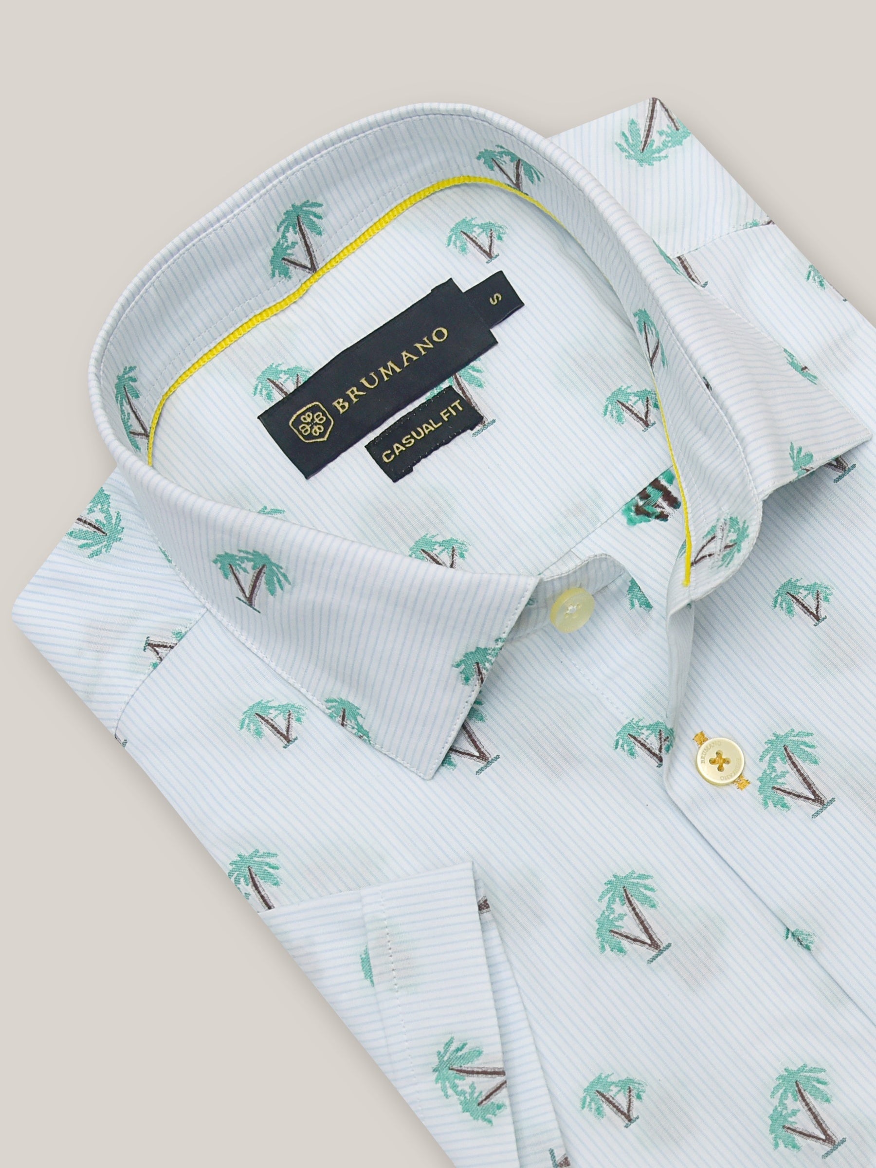 Light Blue Tree Patterned Half Sleeve Shirt