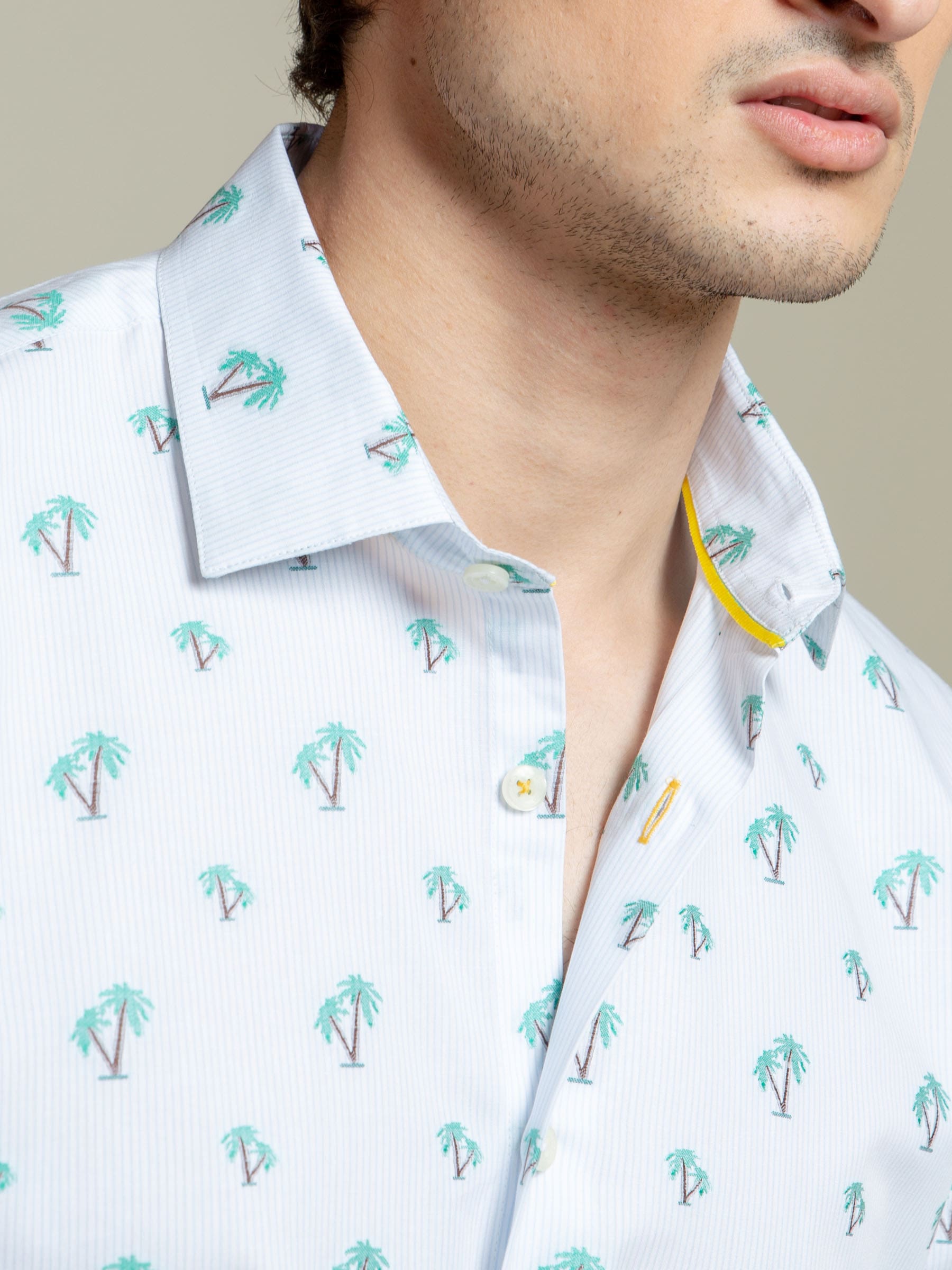 Light Blue Tree Patterned Half Sleeve Shirt
