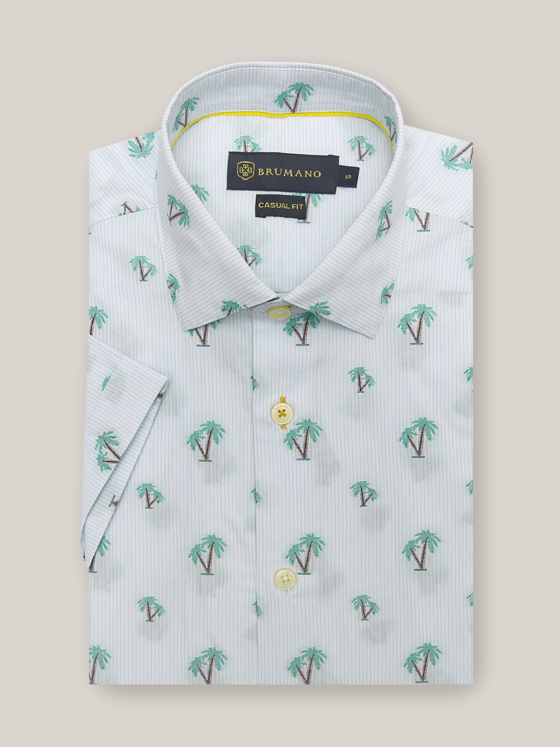 Light Blue Tree Patterned Half Sleeve Shirt