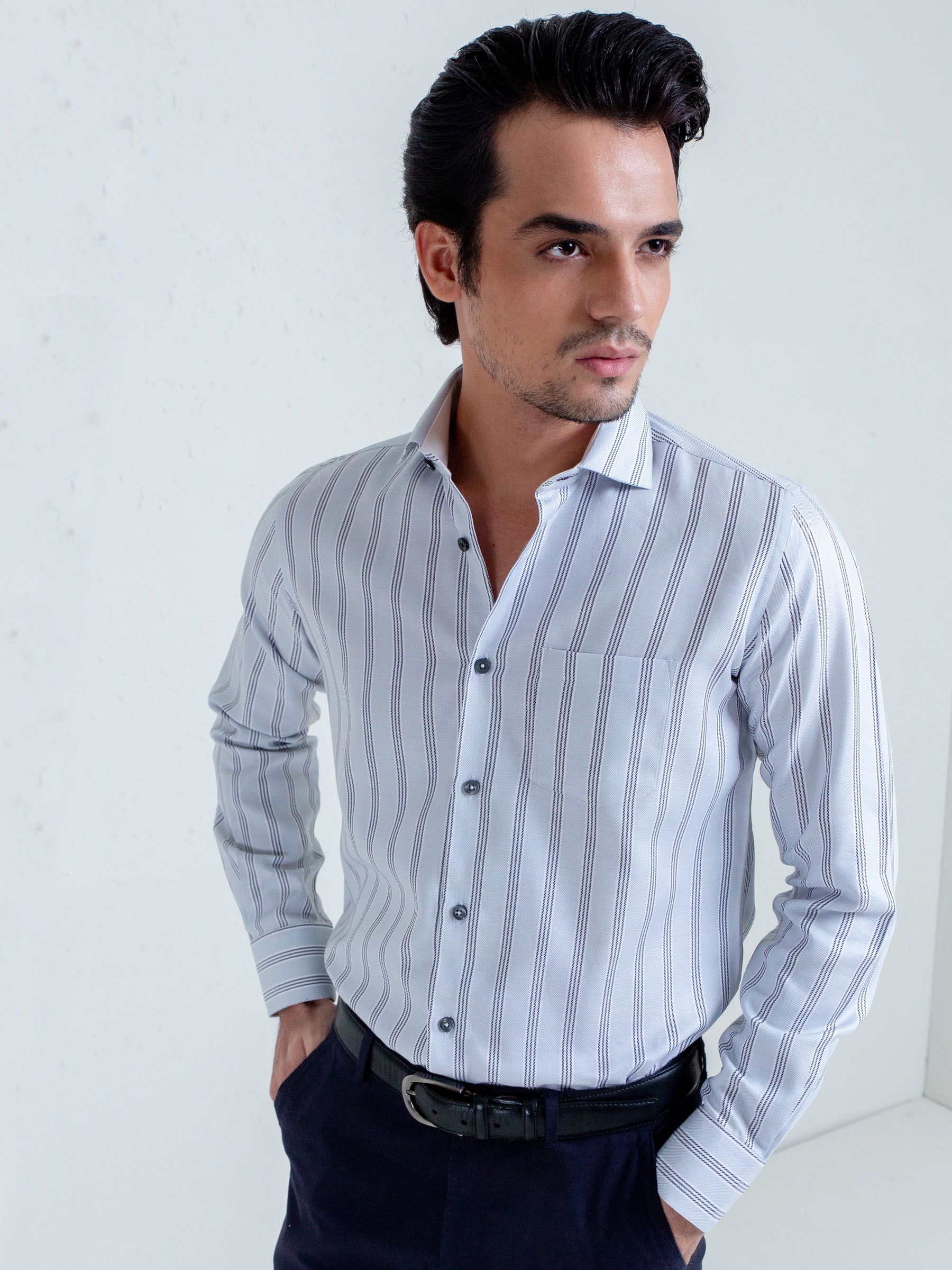Light Grey & Black Striped Shirt
