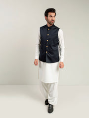 Light Navy Waistcoat With Golden Buttons