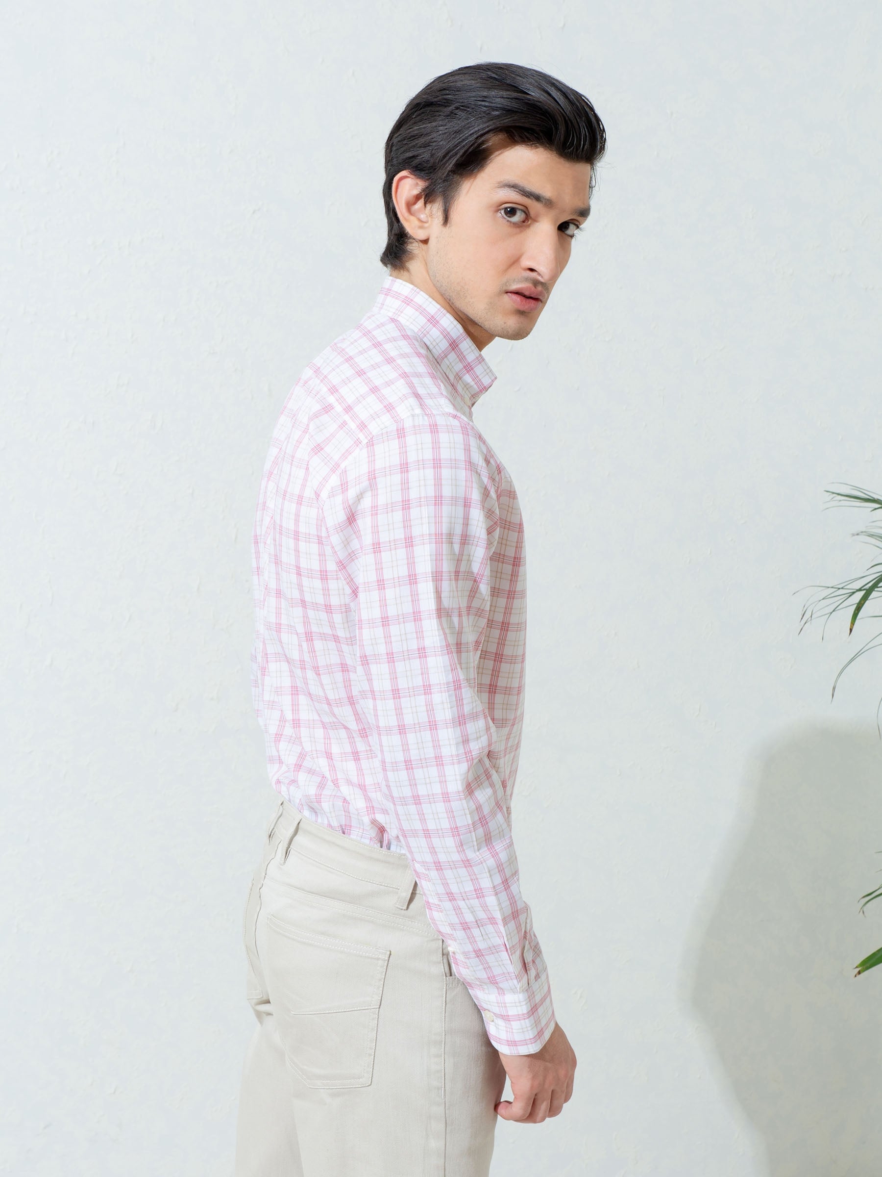 Light Pink Checkered Button Down Shirt