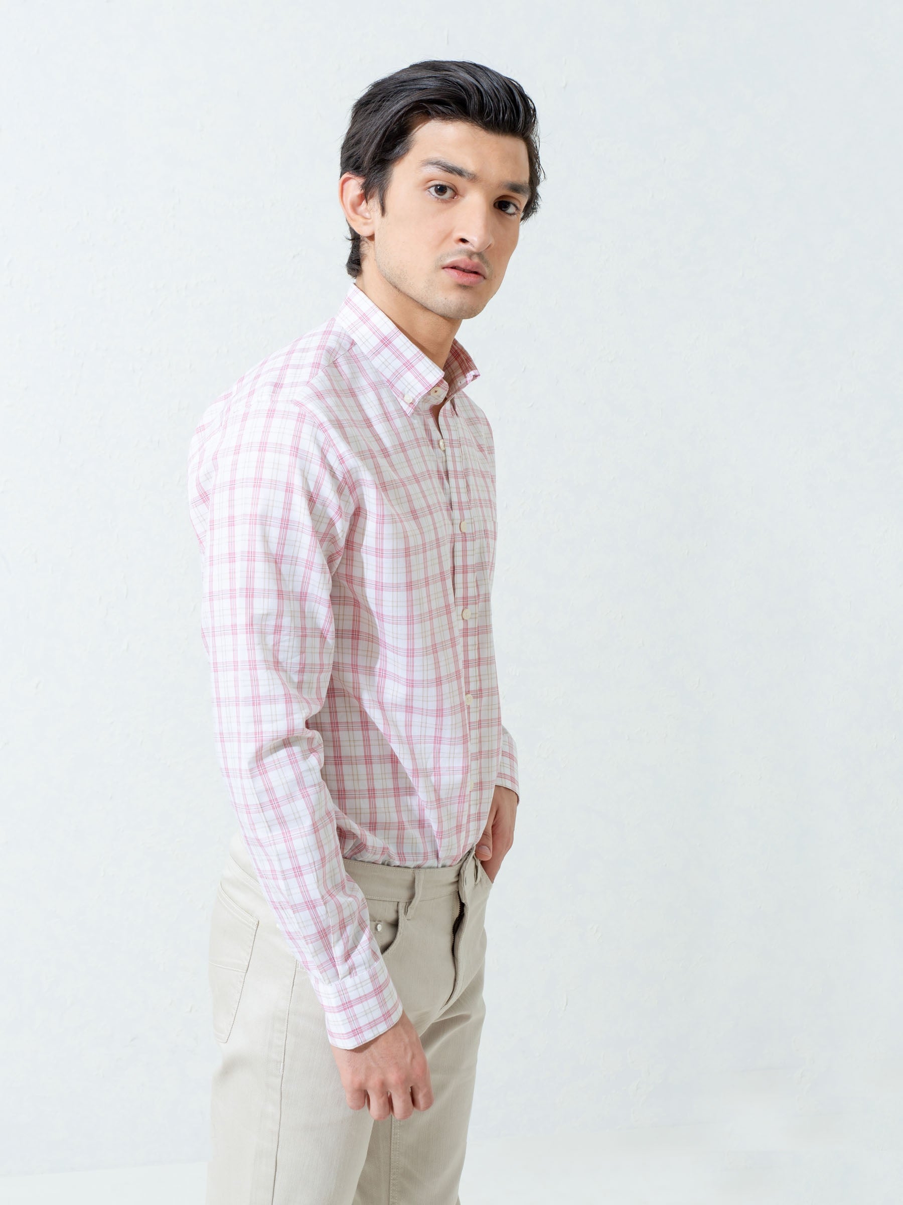 Light Pink Checkered Button Down Shirt