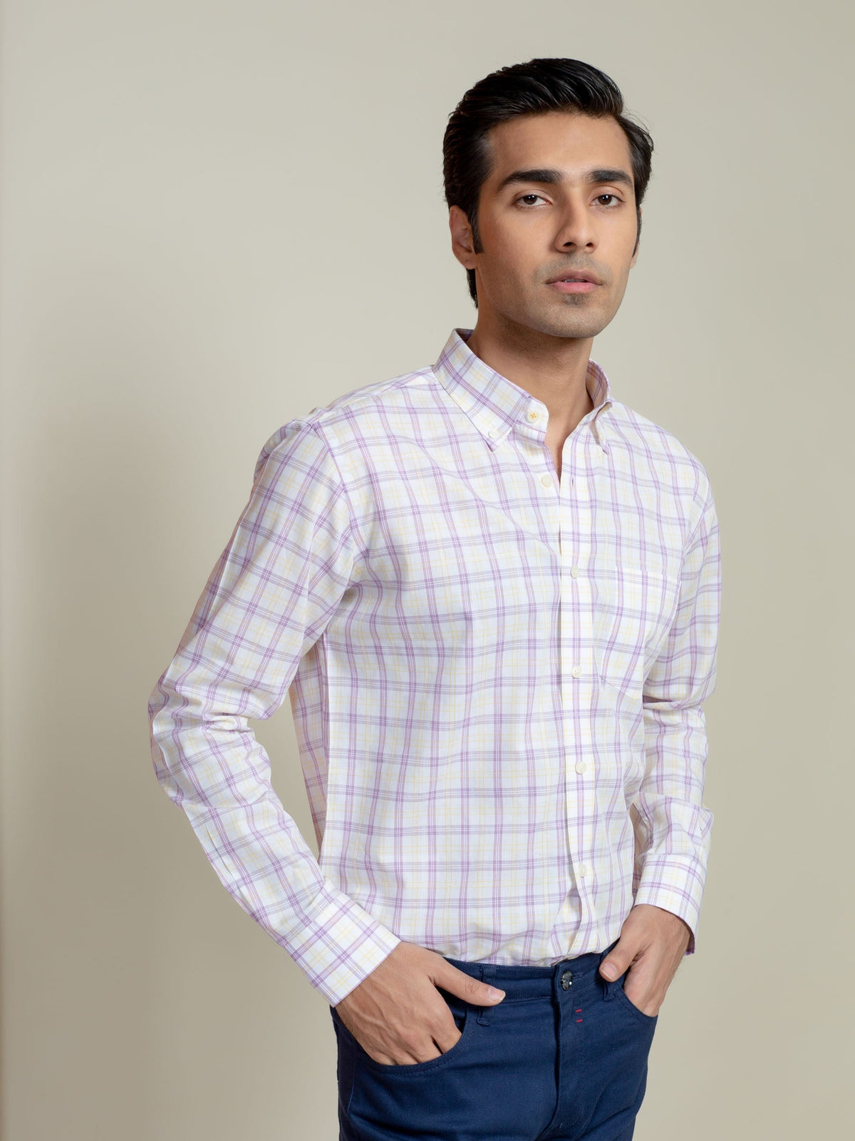 Light Purple Checkered Button Down Shirt