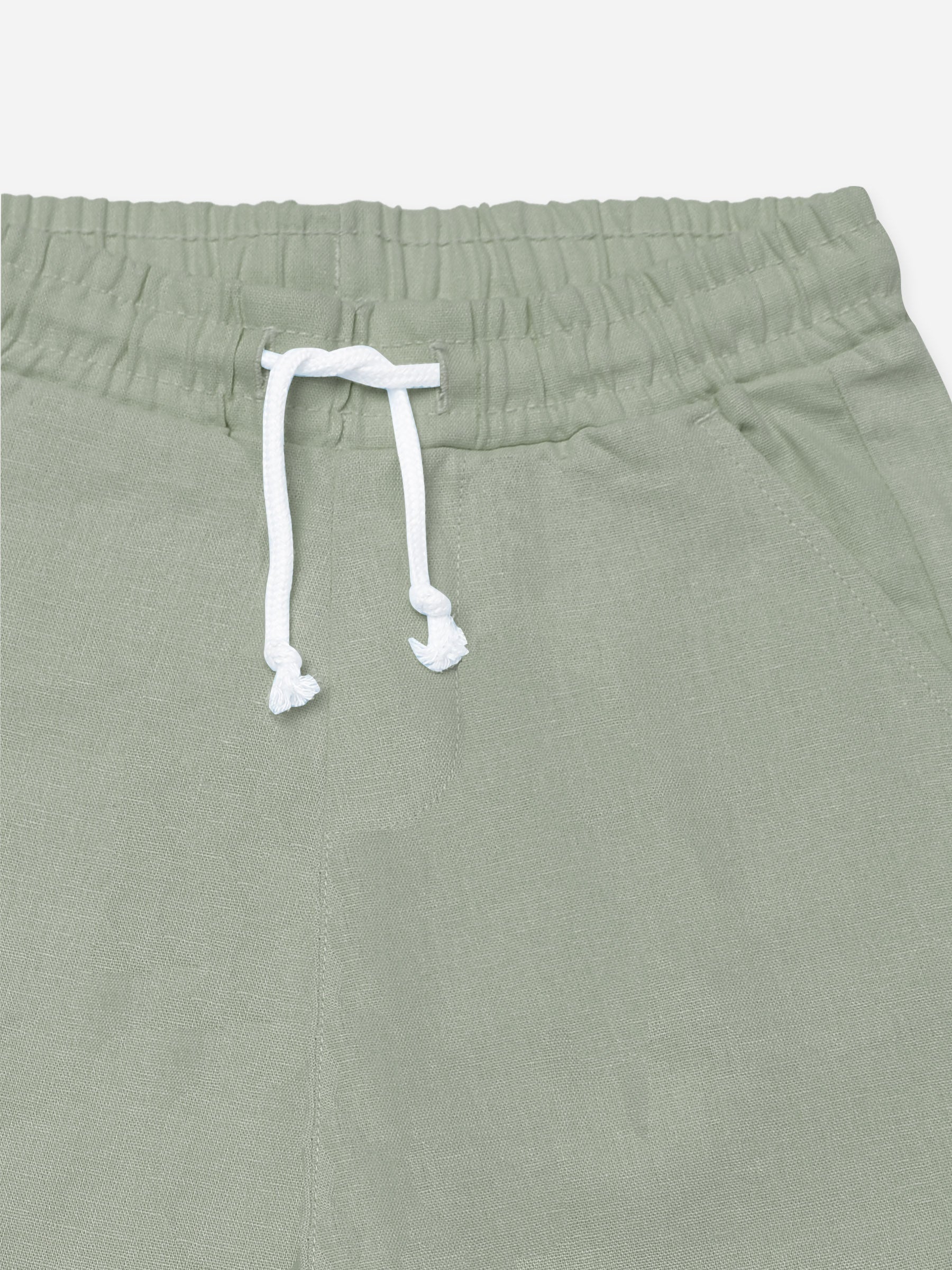 Light Olive Green Linen Casual Shorts - Junior