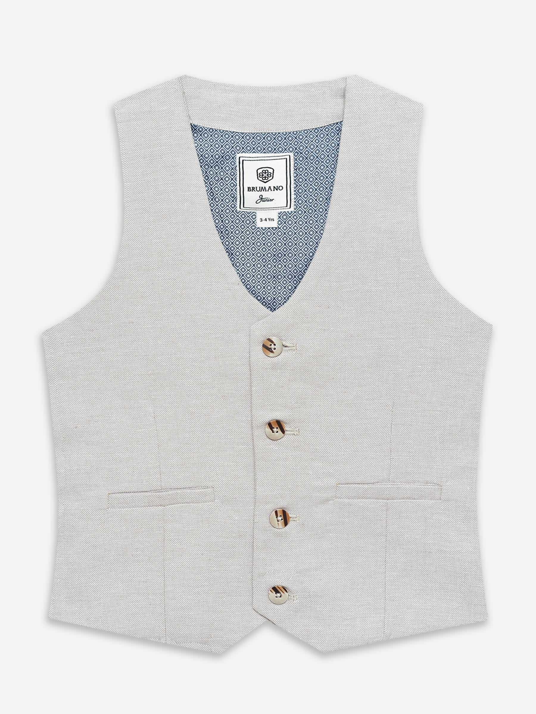 Light Beige Structured Formal Vest With Bow - Junior