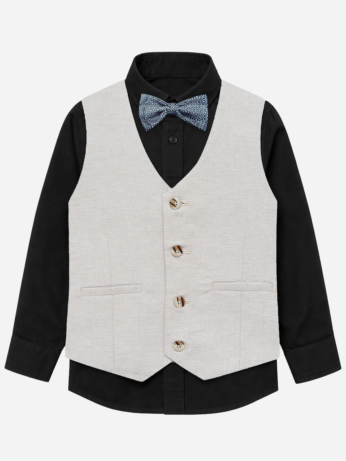 Light Beige Structured Formal Vest With Bow - Junior