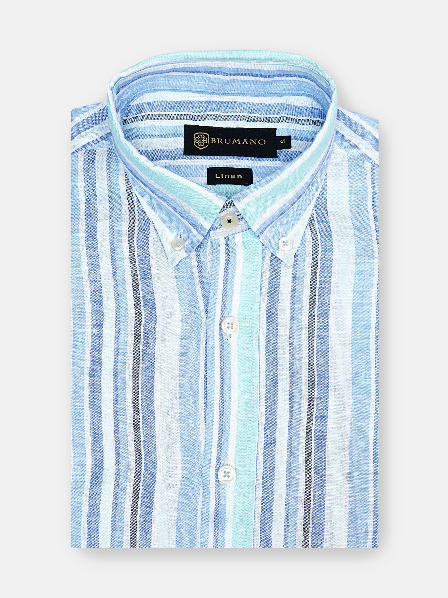 Light Blue 100% Linen Striped Button Down Shirt