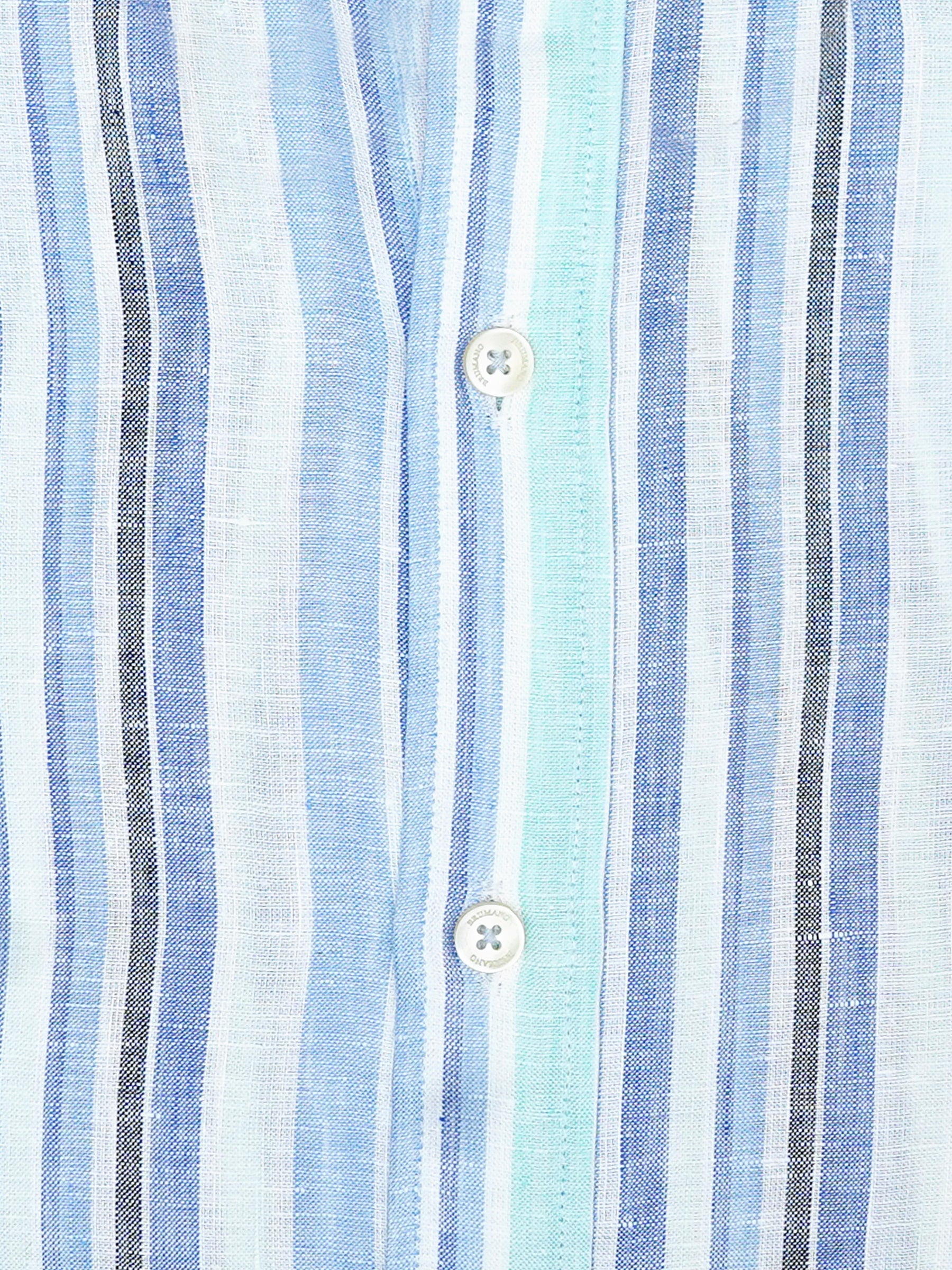 Light Blue 100% Linen Striped Button Down Shirt