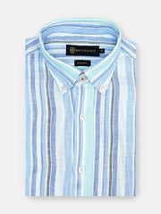 Light Blue 100% Linen Striped Button Down Shirt