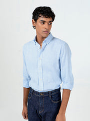 Light Blue Gingham Cotton/Linen Shirt