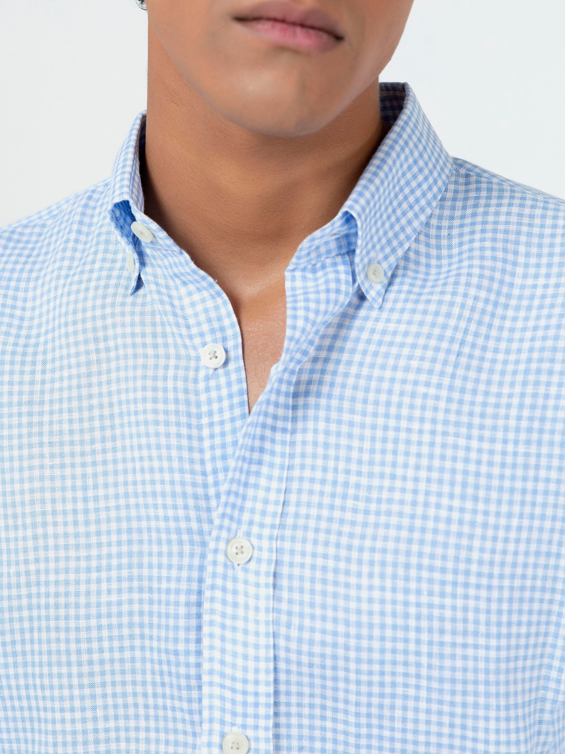 Light Blue Gingham Cotton/Linen Shirt