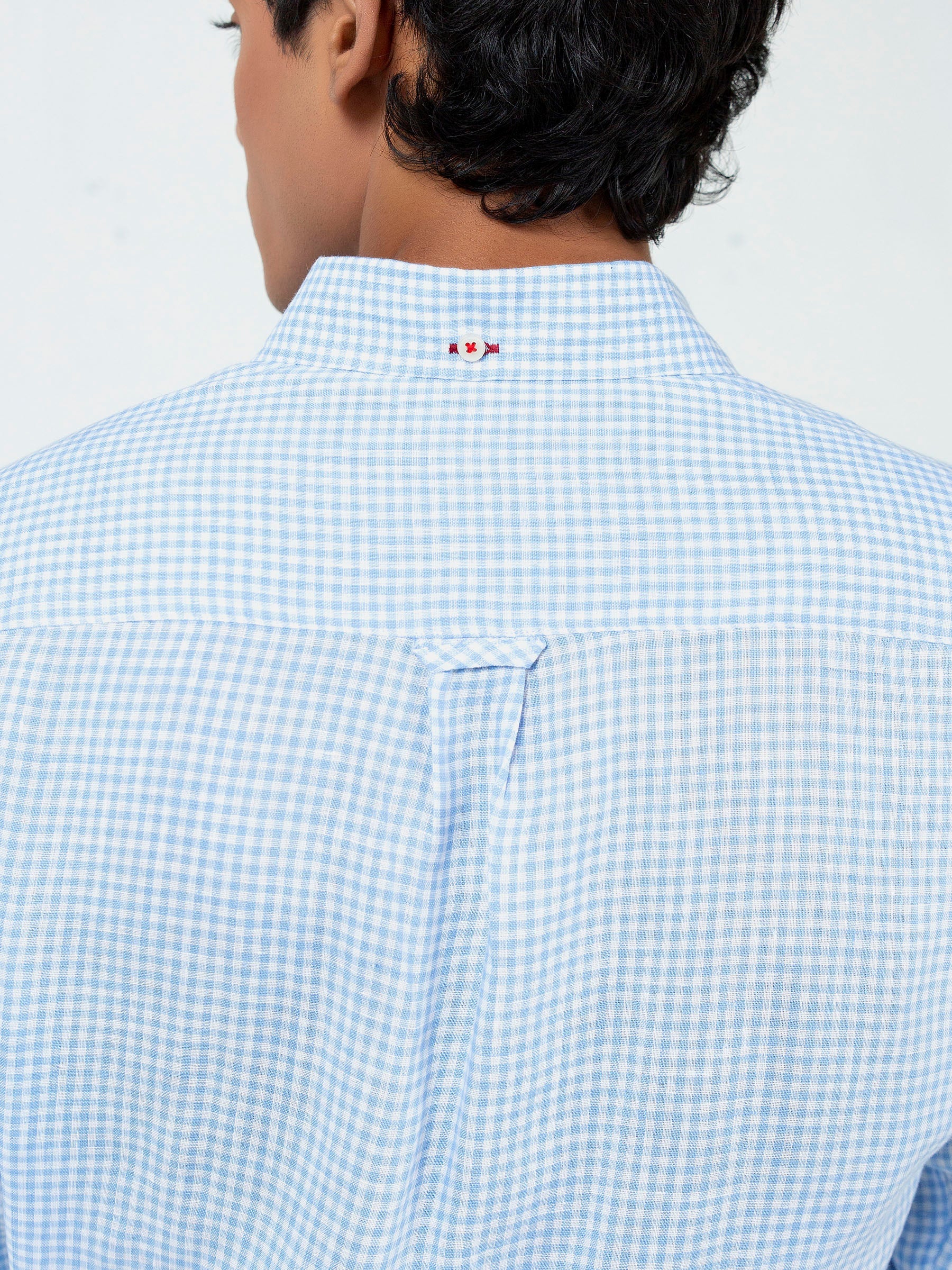 Light Blue Gingham Cotton/Linen Shirt