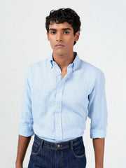 Light Blue Gingham Cotton/Linen Shirt