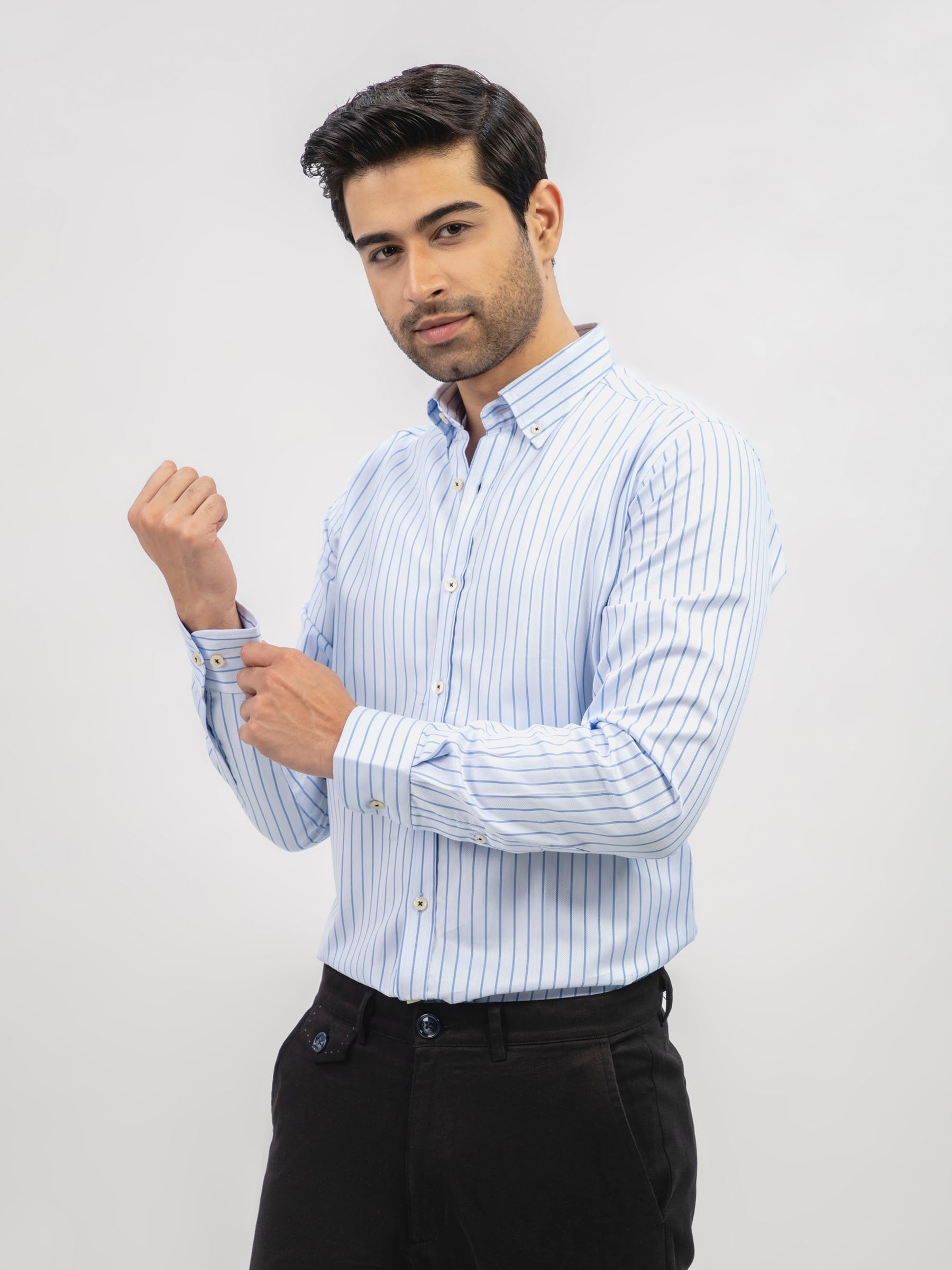 Light Blue Herringbone Striped Formal Shirt