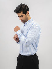 Light Blue Herringbone Striped Formal Shirt
