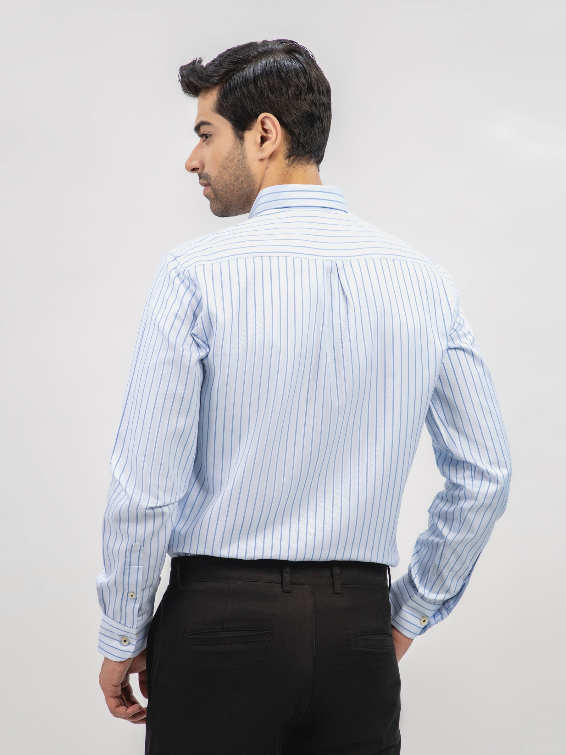 Light Blue Herringbone Striped Formal Shirt