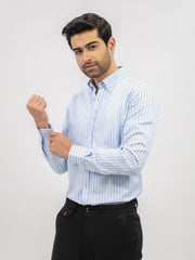 Light Blue Herringbone Striped Formal Shirt