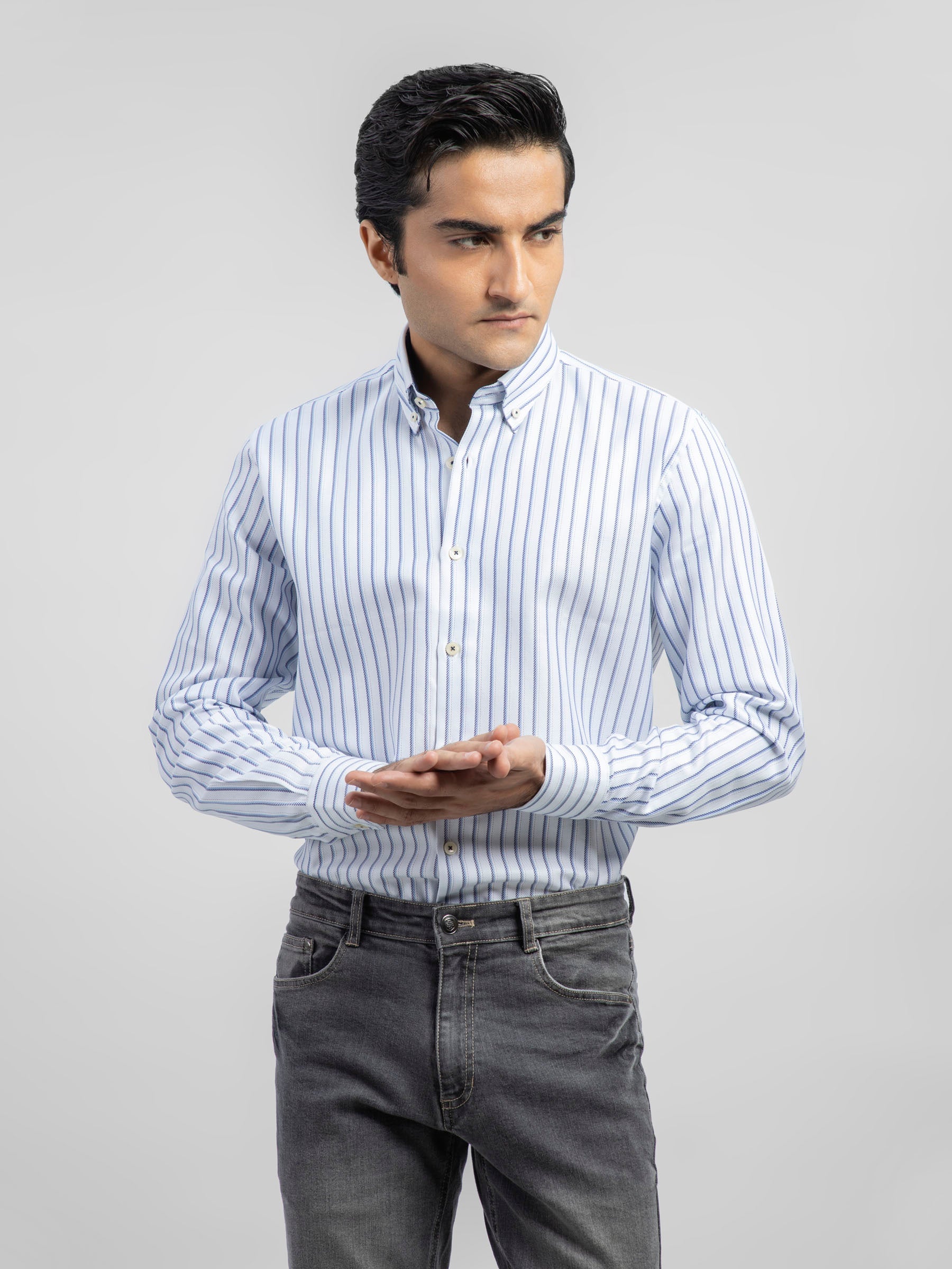 Sky Blue Striped Structured Formal Shirt