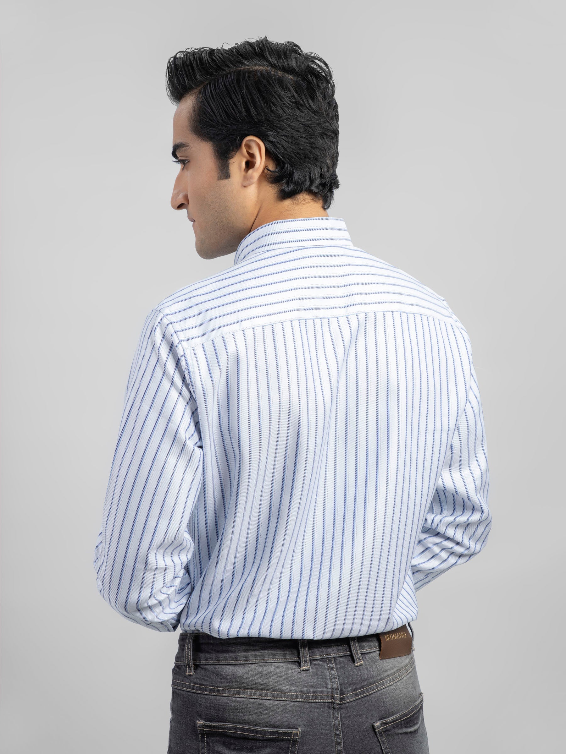 Sky Blue Striped Structured Formal Shirt