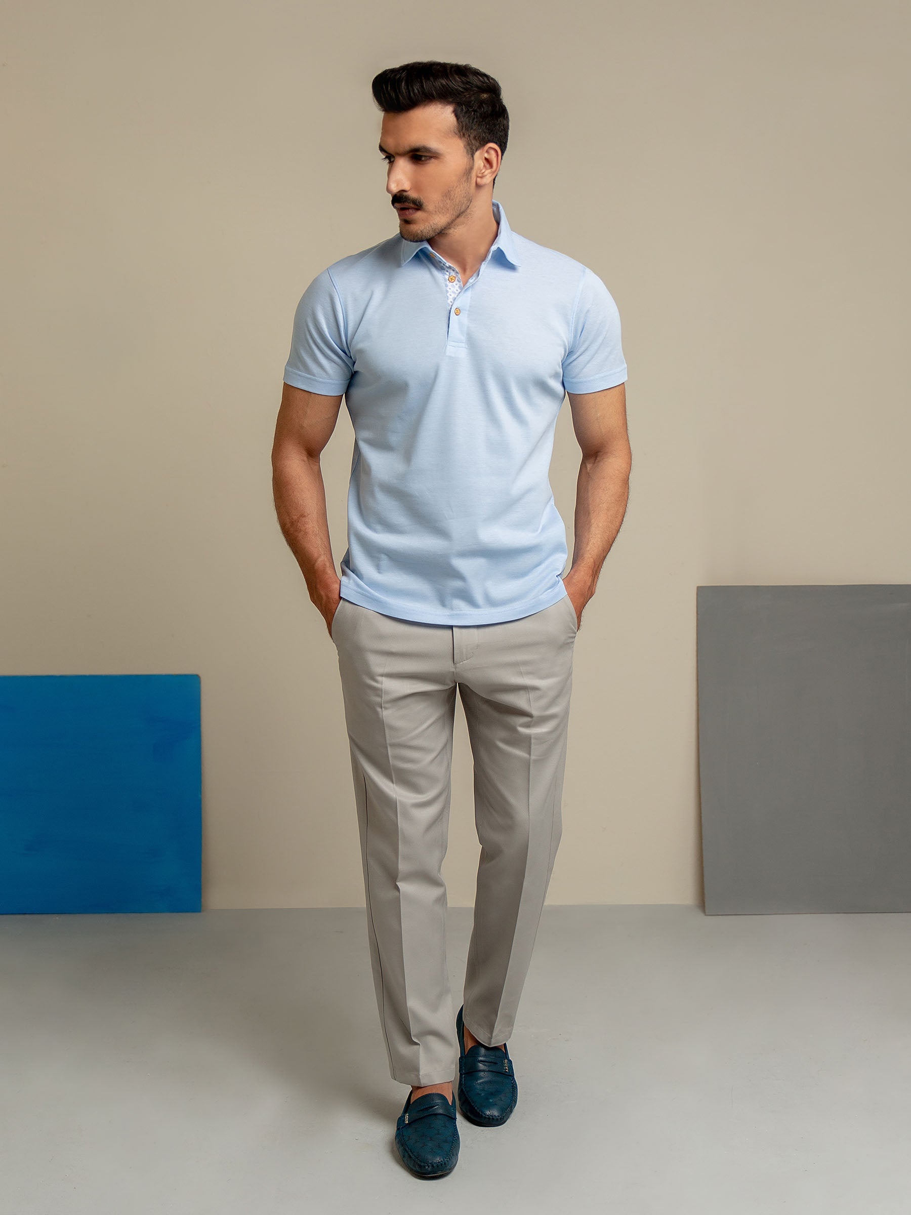 Light Blue Pique Mercerized Polo