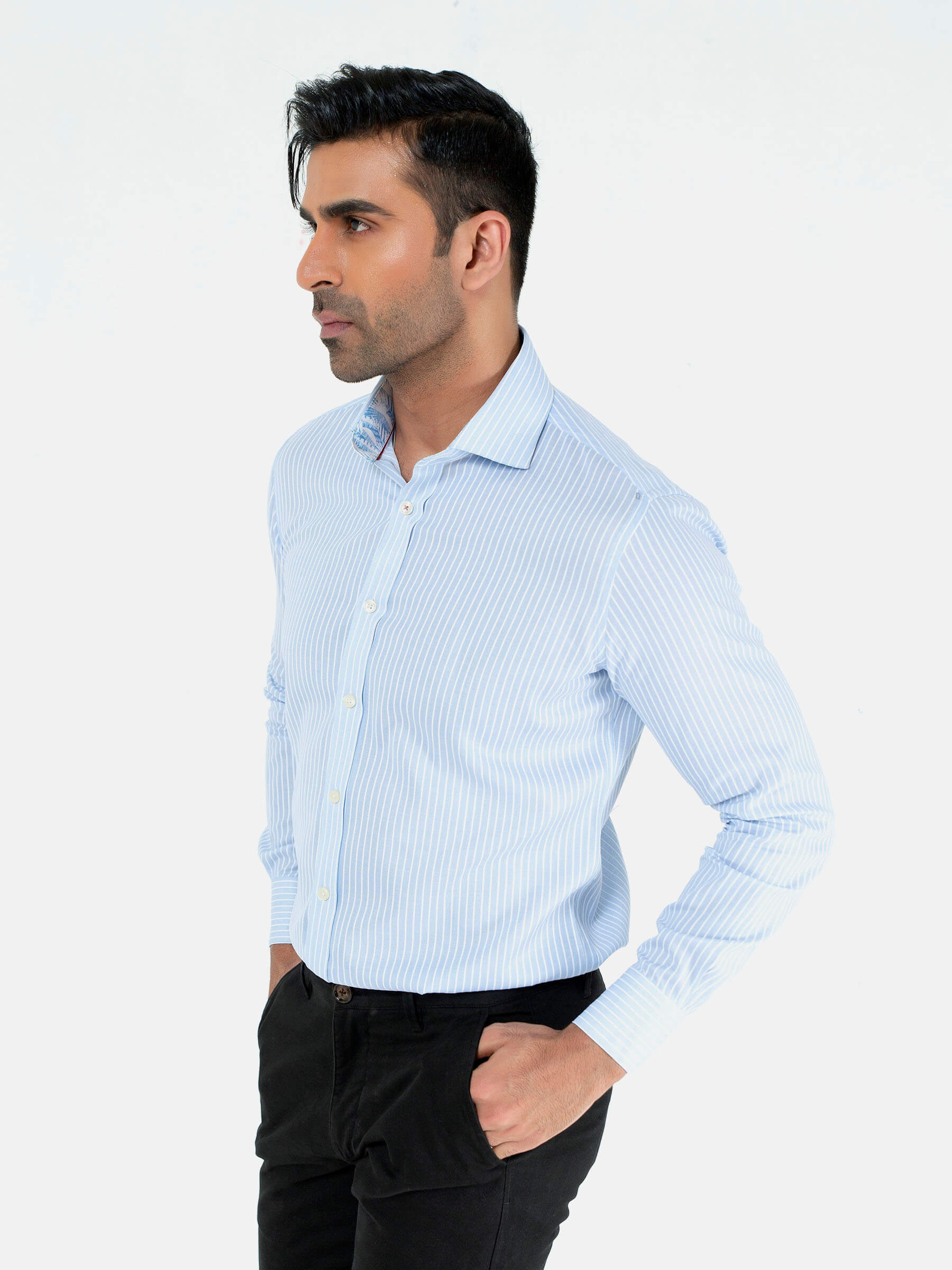 Light Blue Striped Structured Formal Shirt