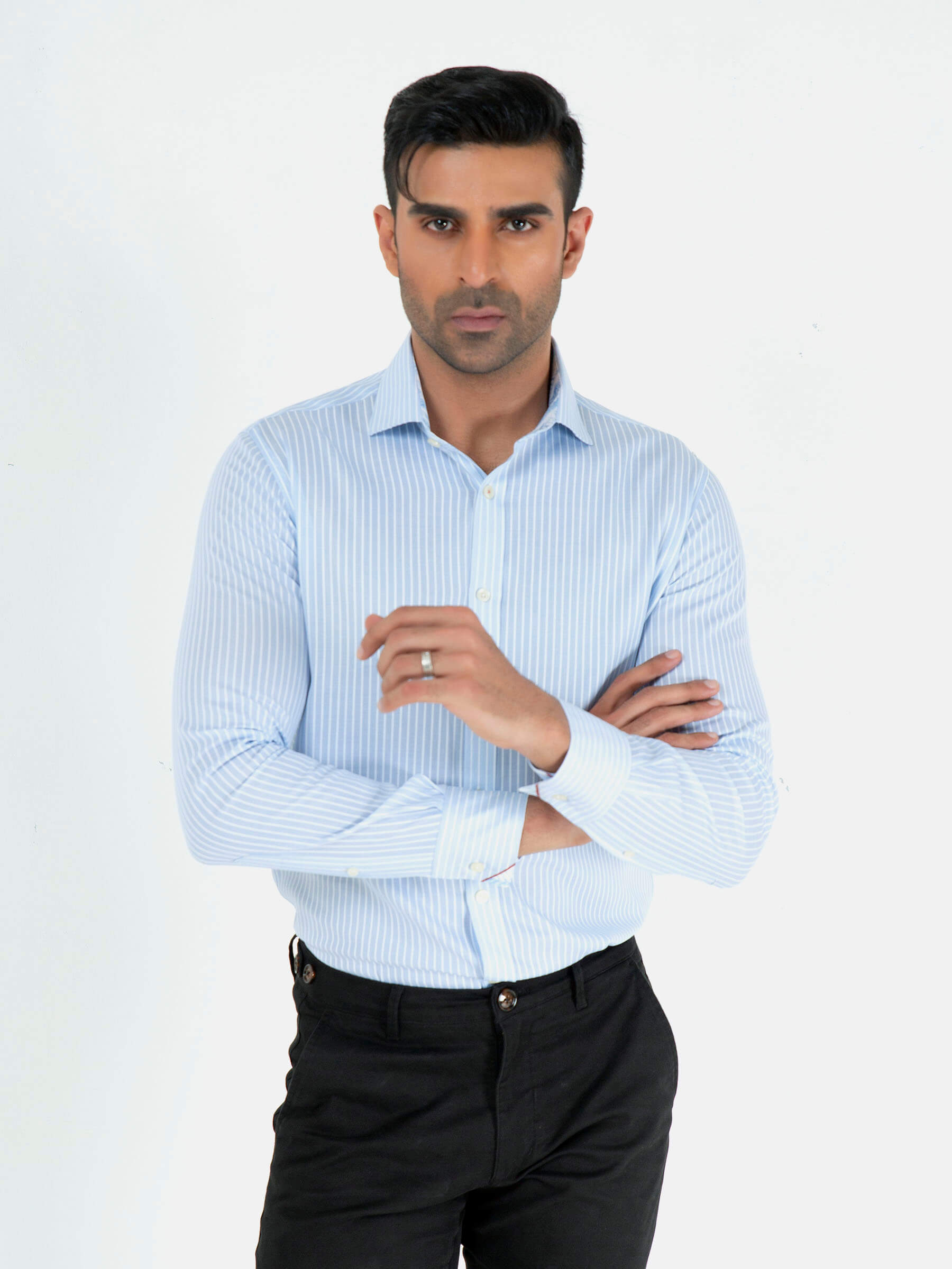 Light Blue Striped Structured Formal Shirt