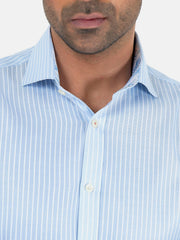 Light Blue Striped Structured Formal Shirt