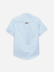 Light Blue Striped & Printed Half Sleeve Casual Shirt