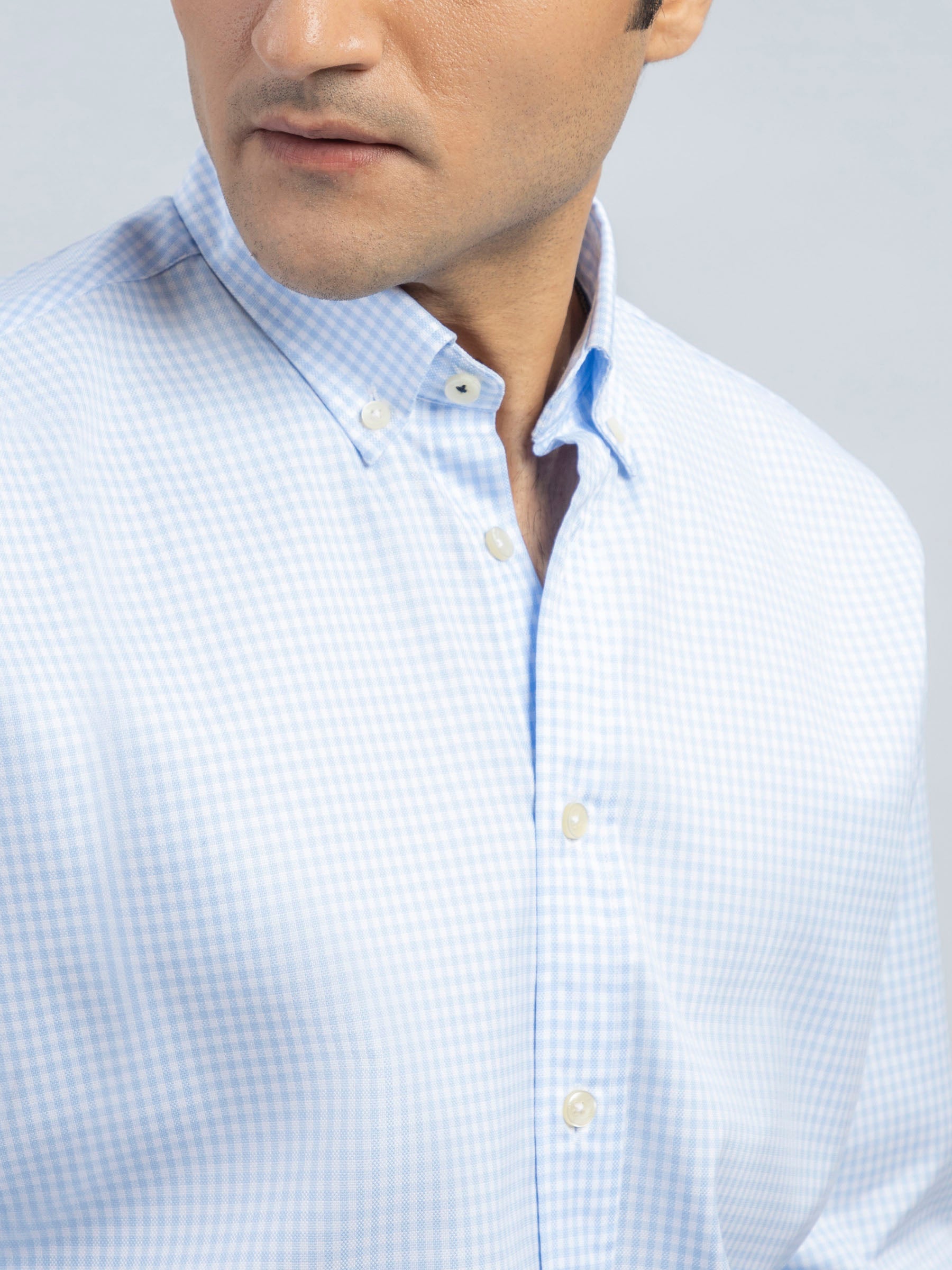 Light Blue Structured Gingham Shirt