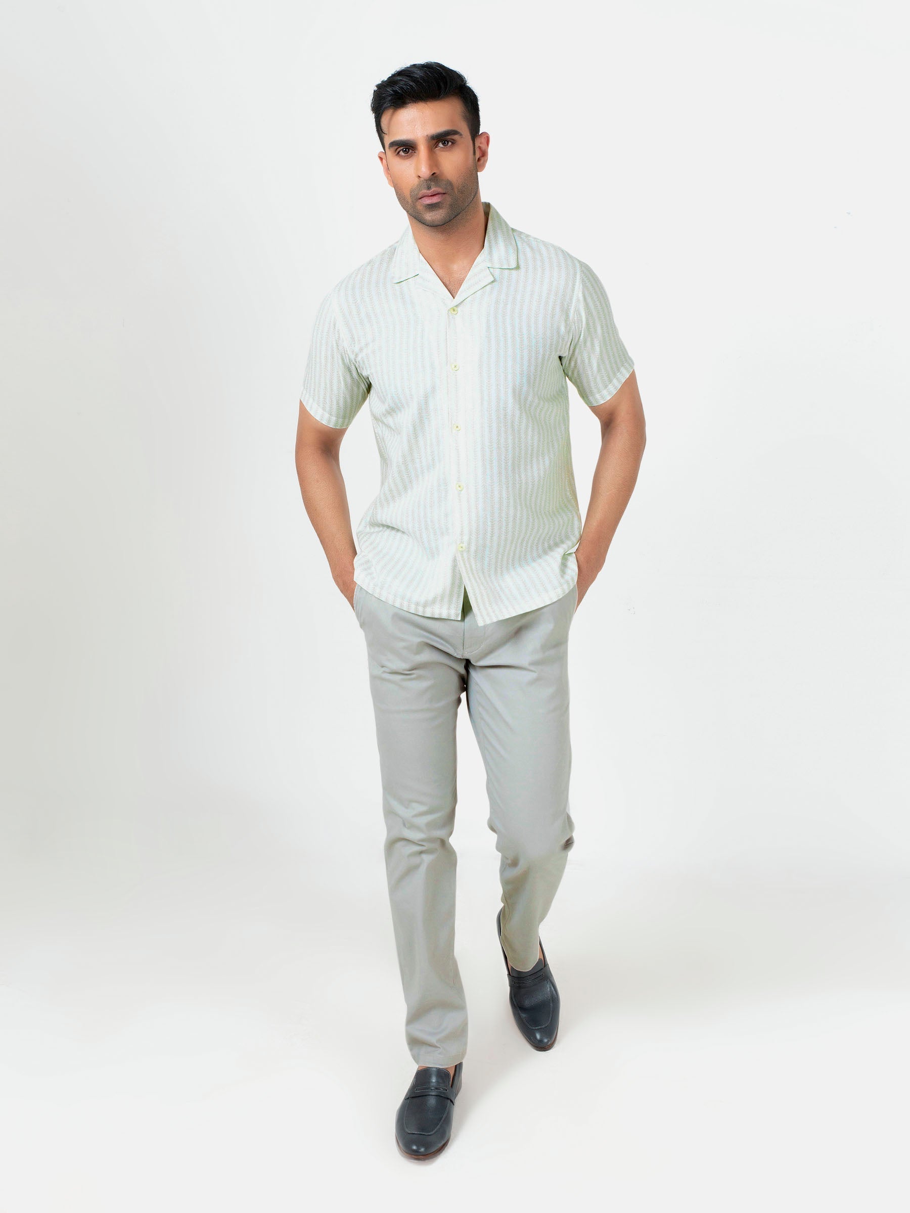 Light Green Half Sleeve Cuban Collar Shirt