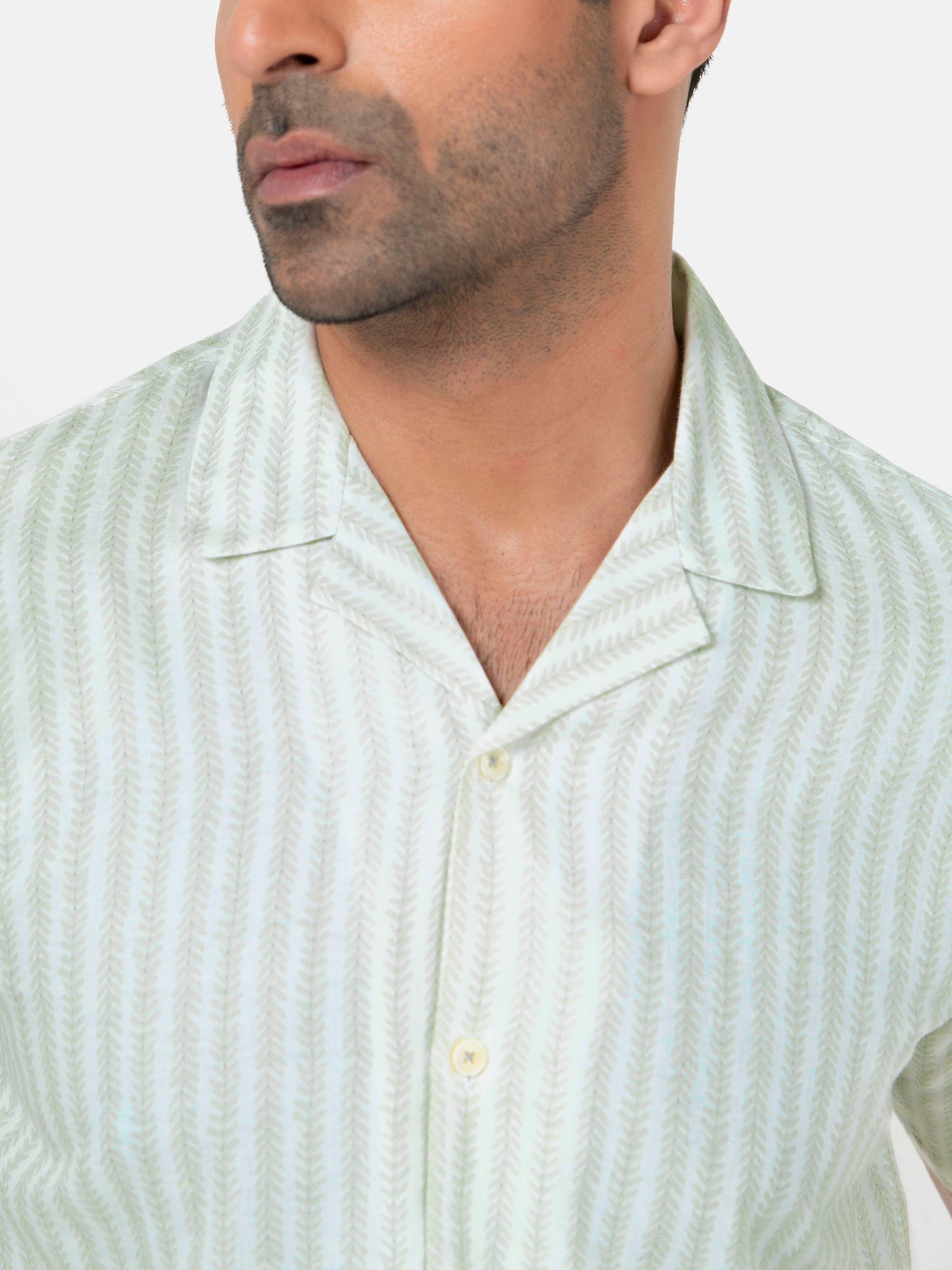 Light Green Half Sleeve Cuban Collar Shirt