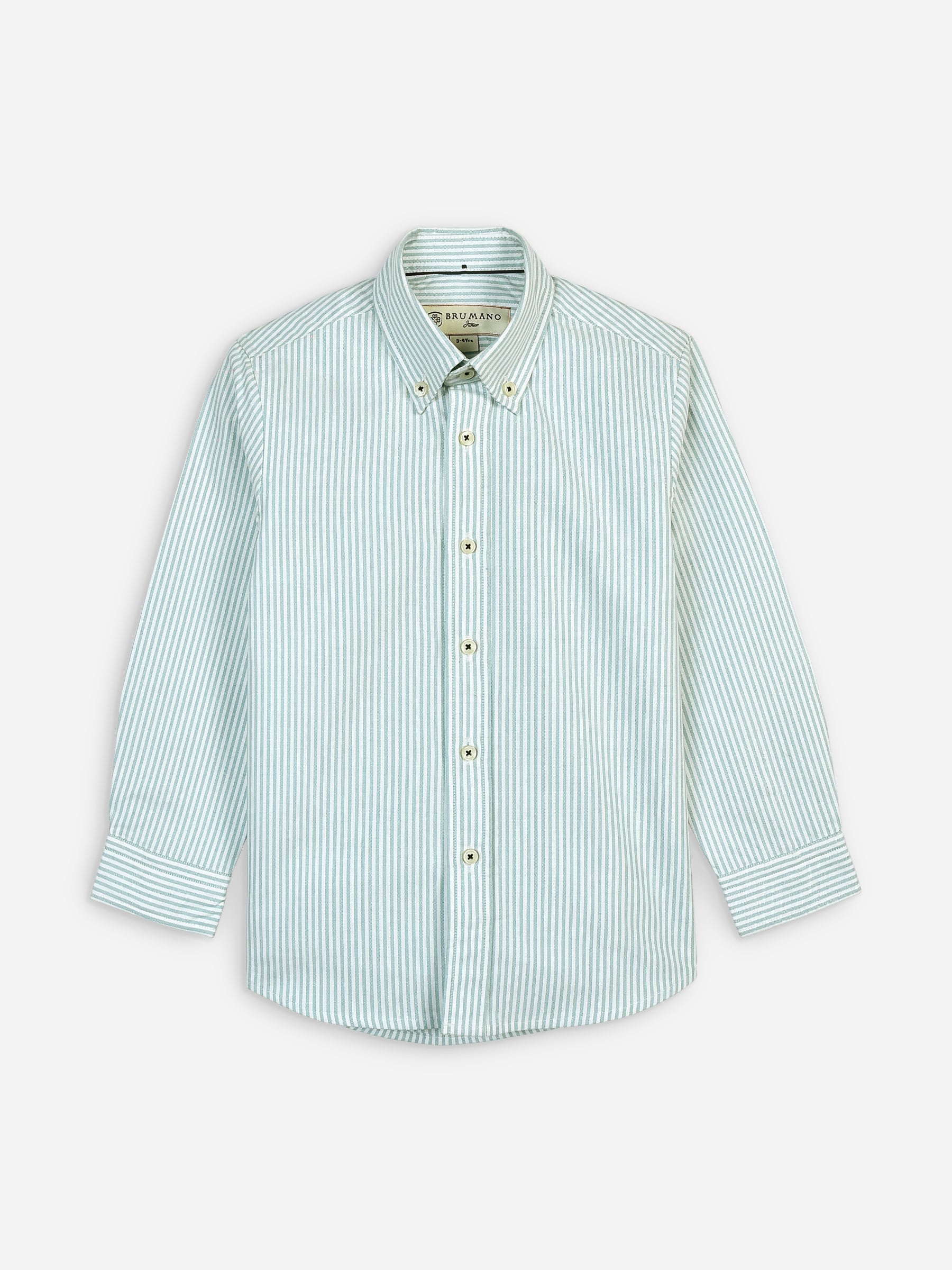 Light Green Oxford Striped Long Sleeve Casual Shirt