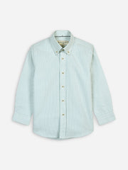 Light Green Oxford Striped Long Sleeve Casual Shirt