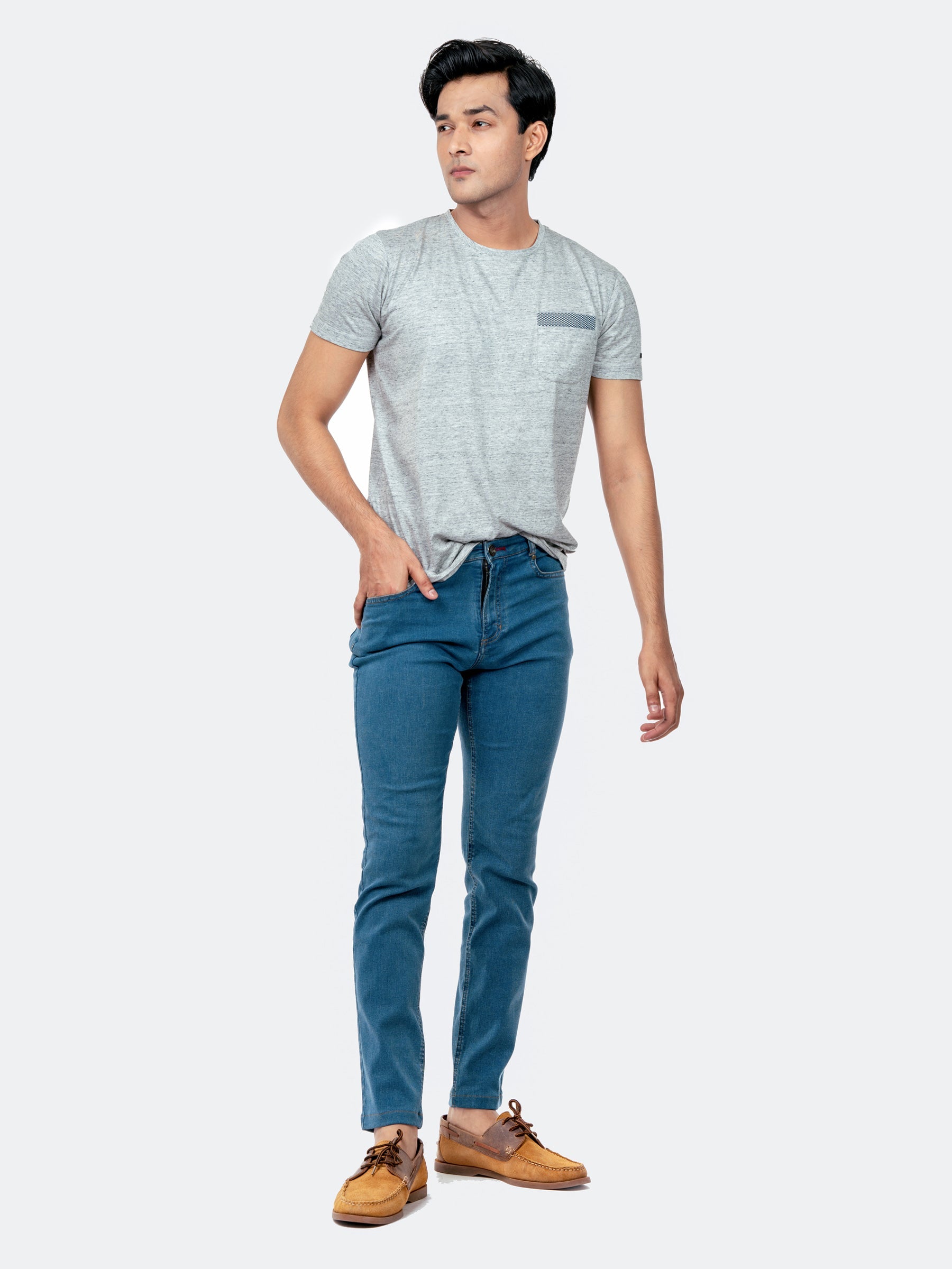Light Grey Crew Neck T-Shirt With Pocket