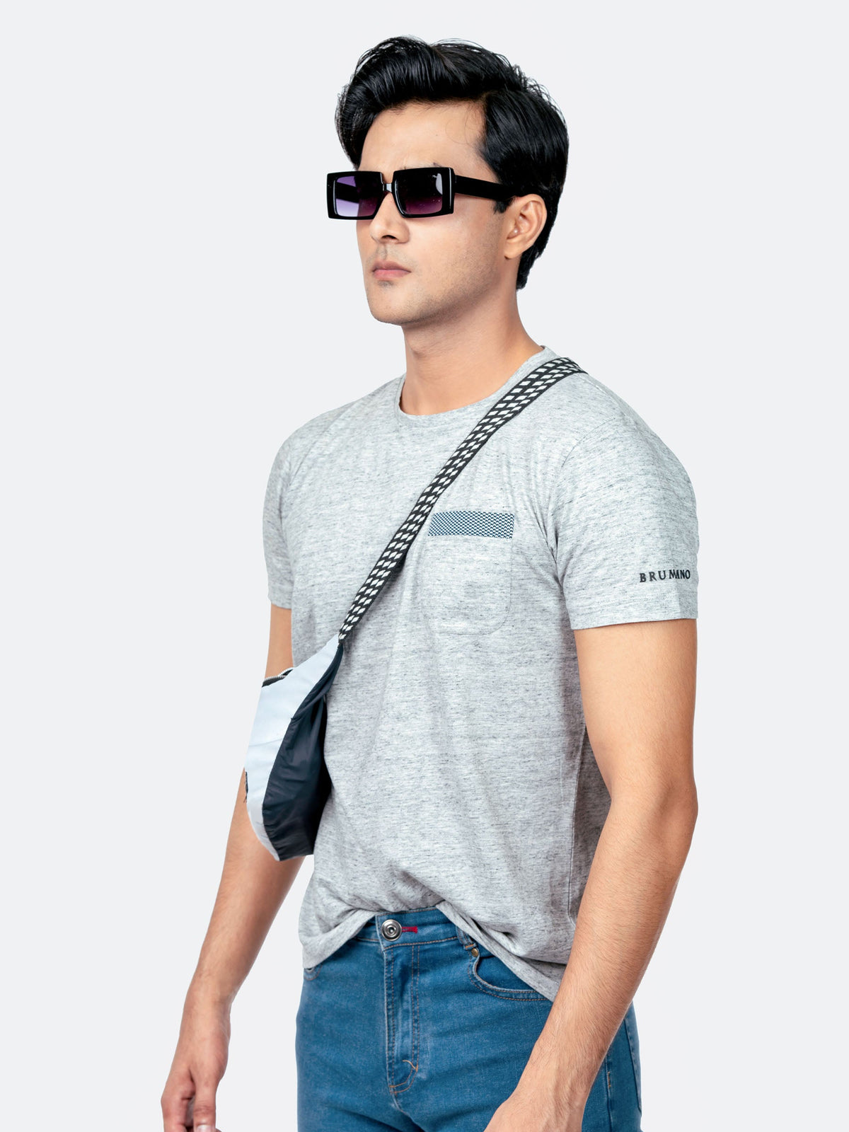 Light Grey Crew Neck T-Shirt With Pocket