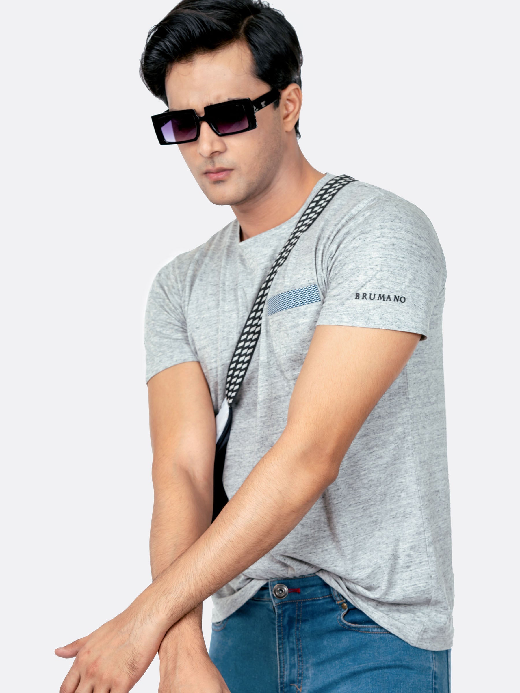 Light Grey Crew Neck T-Shirt With Pocket