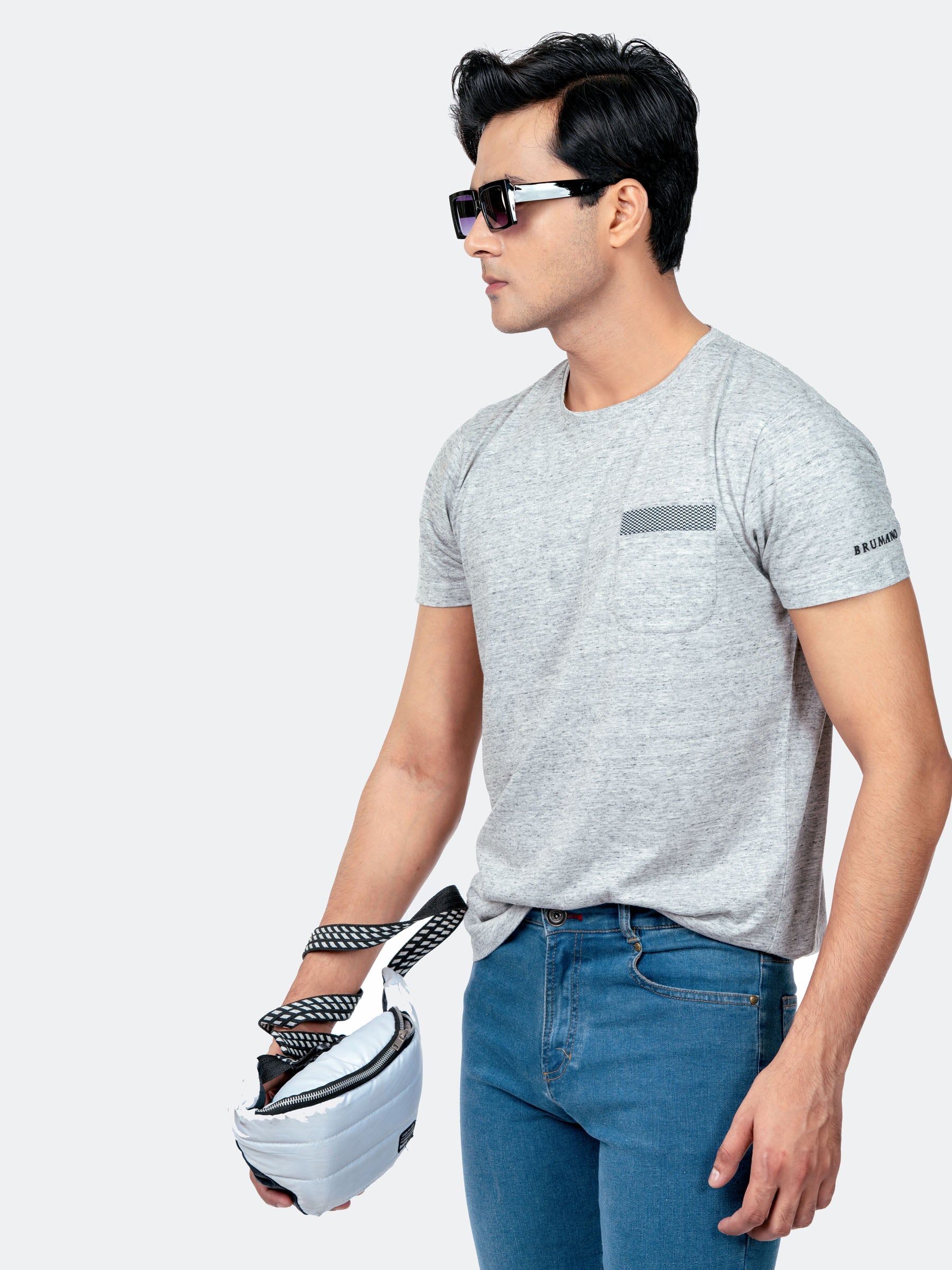 Light Grey Crew Neck T-Shirt With Pocket