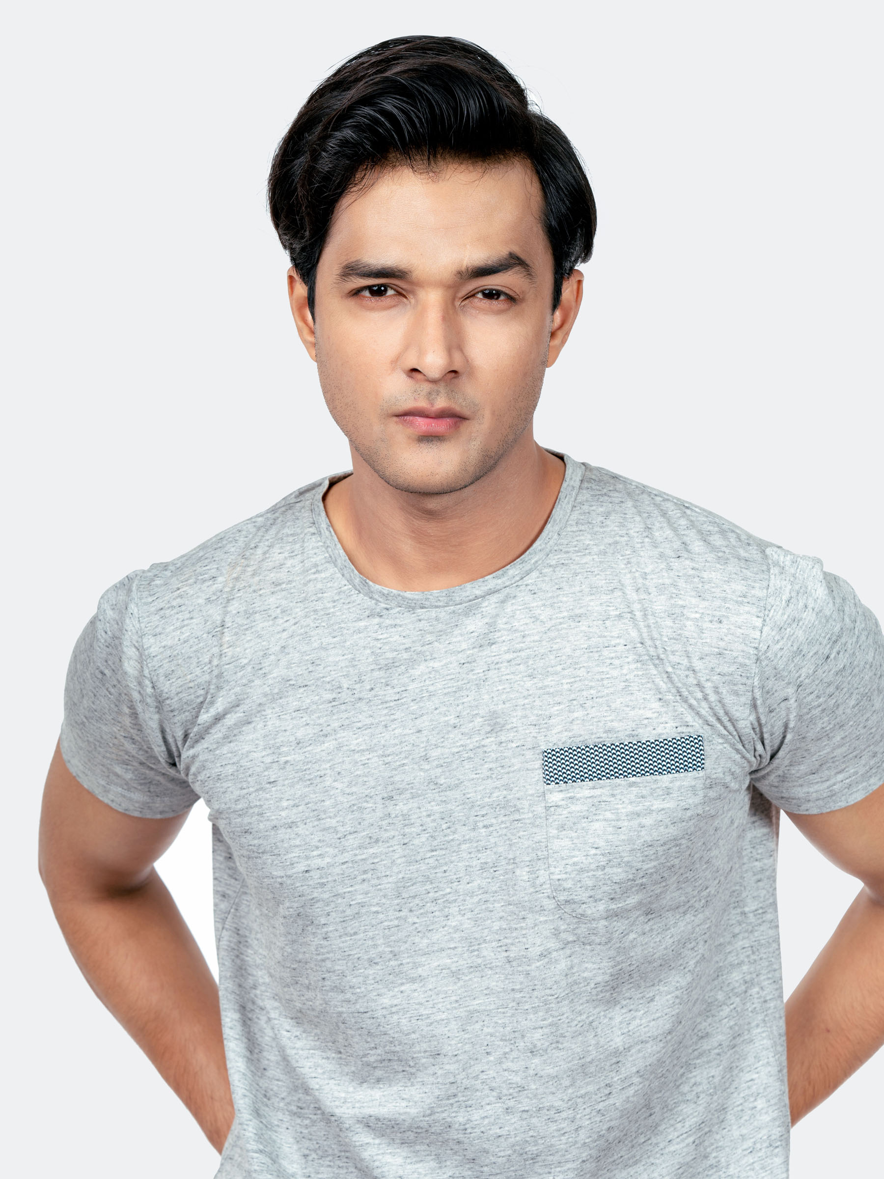 Light Grey Crew Neck T-Shirt With Pocket