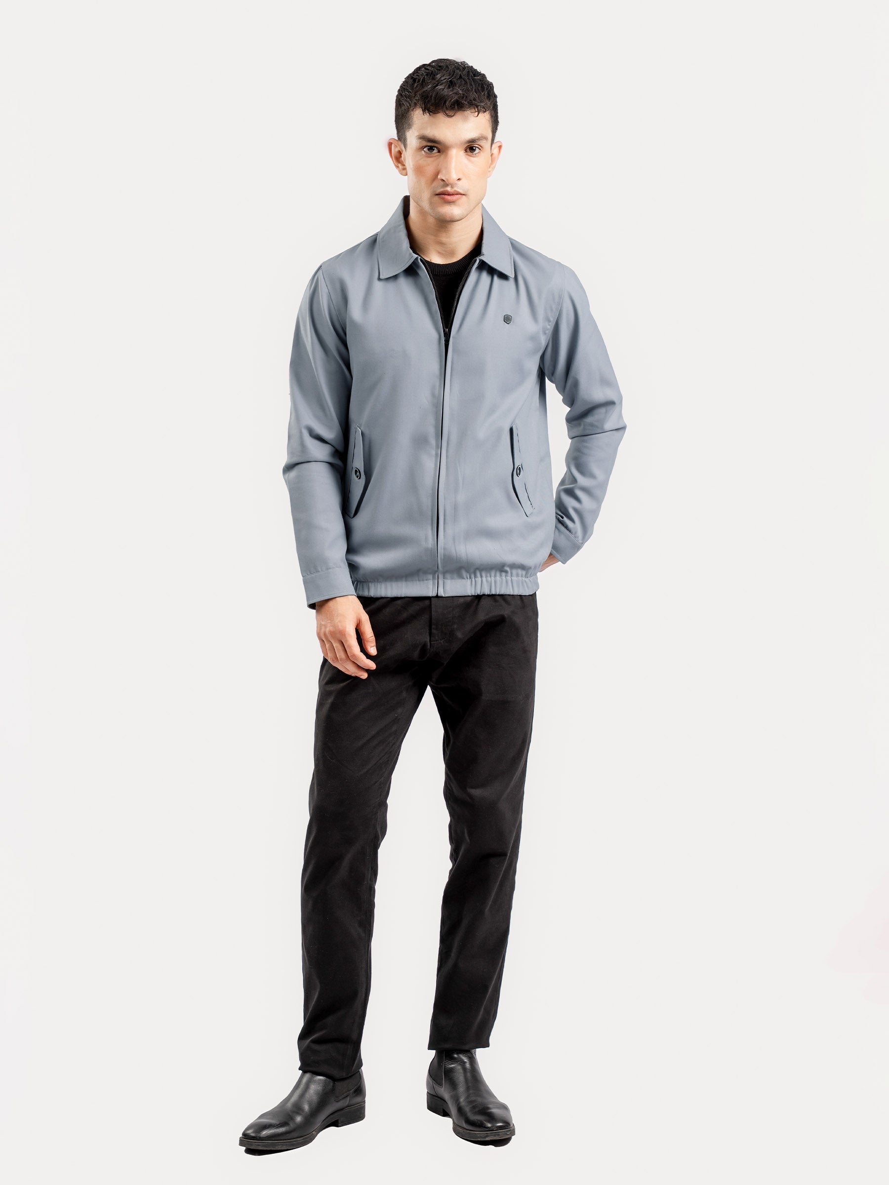 Light Grey Harrington Jacket With Collar