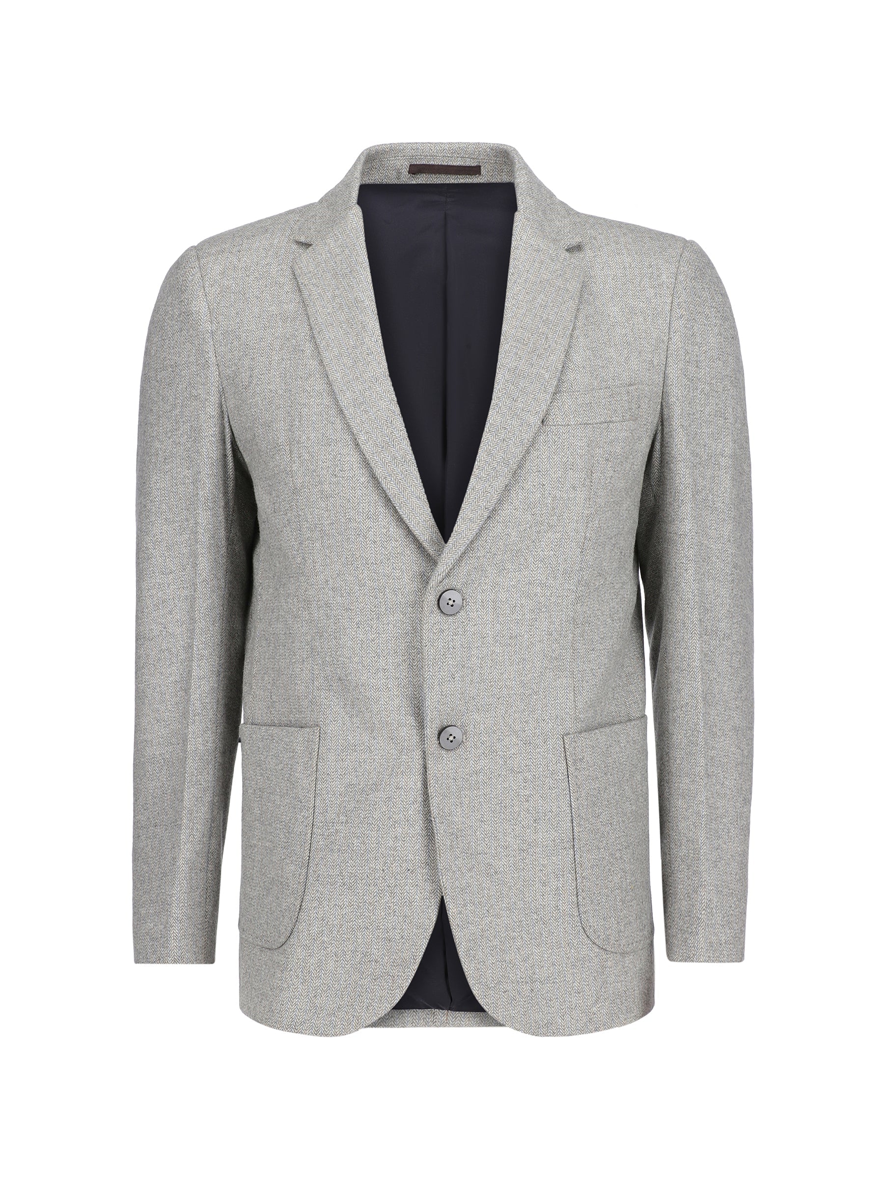 Light Grey Herringbone Wool & Cashmere Blazer - Sartoria