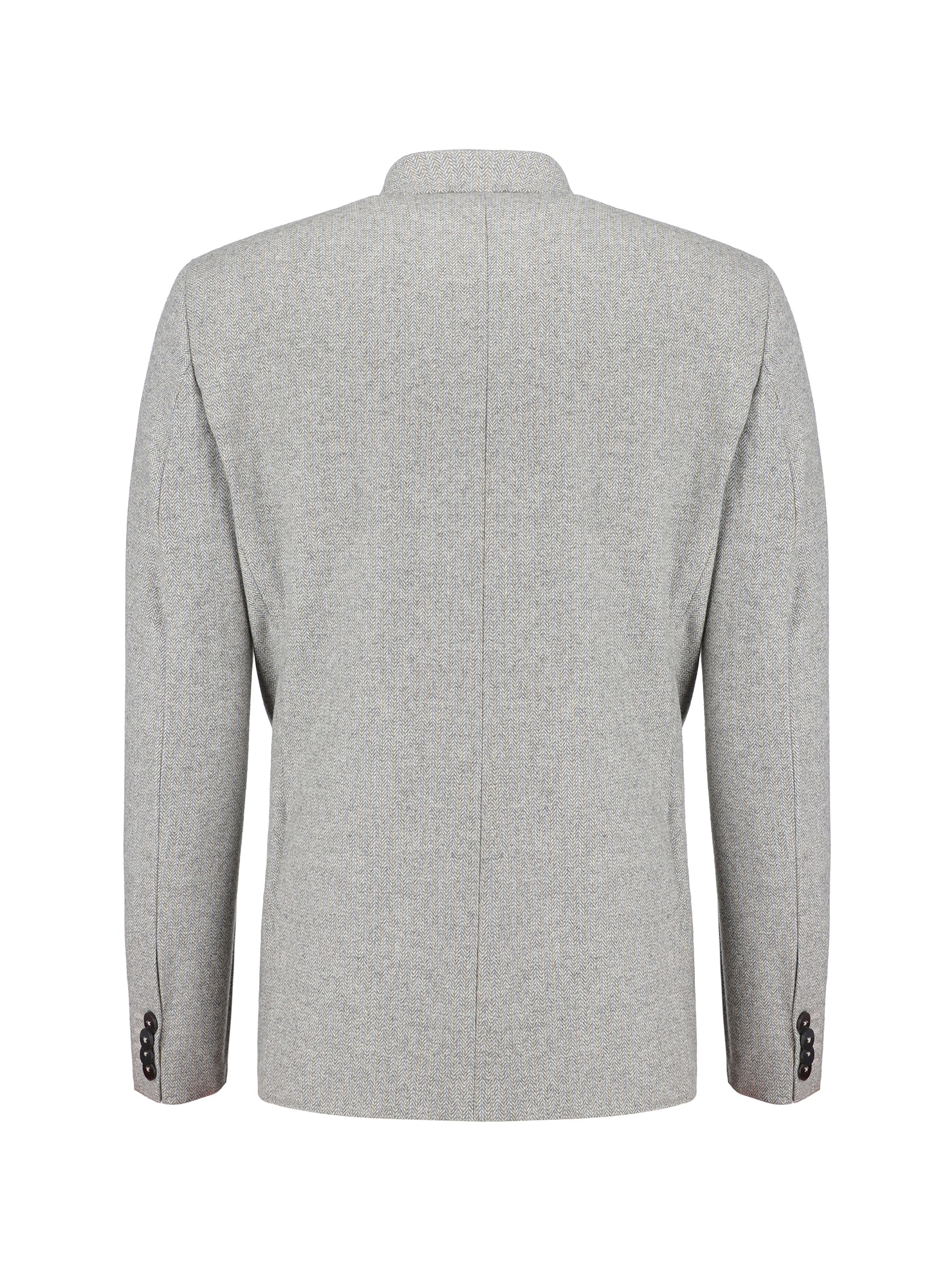 Light Grey Herringbone Wool & Cashmere Blazer - Sartoria