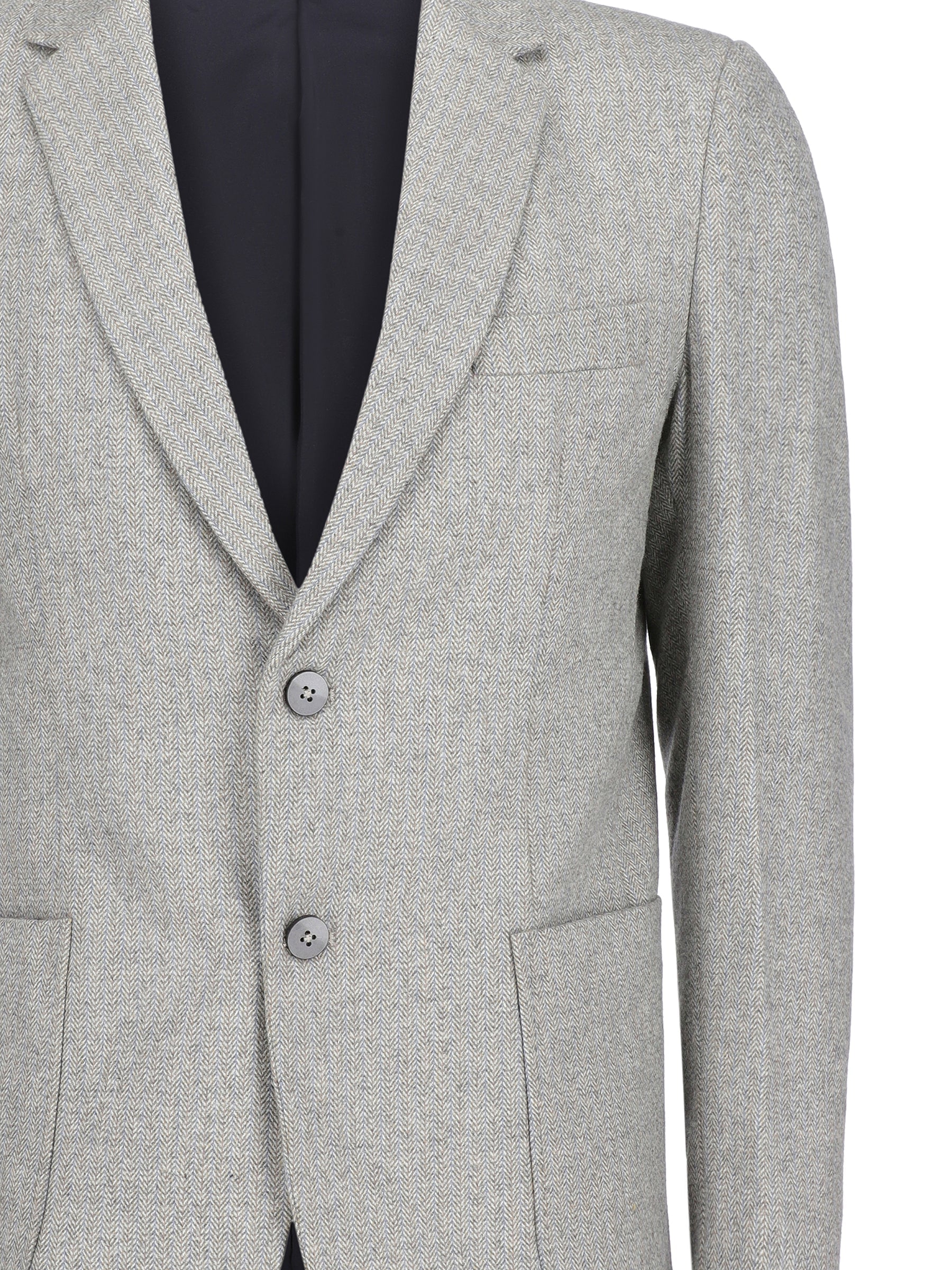 Light Grey Herringbone Wool & Cashmere Blazer - Sartoria