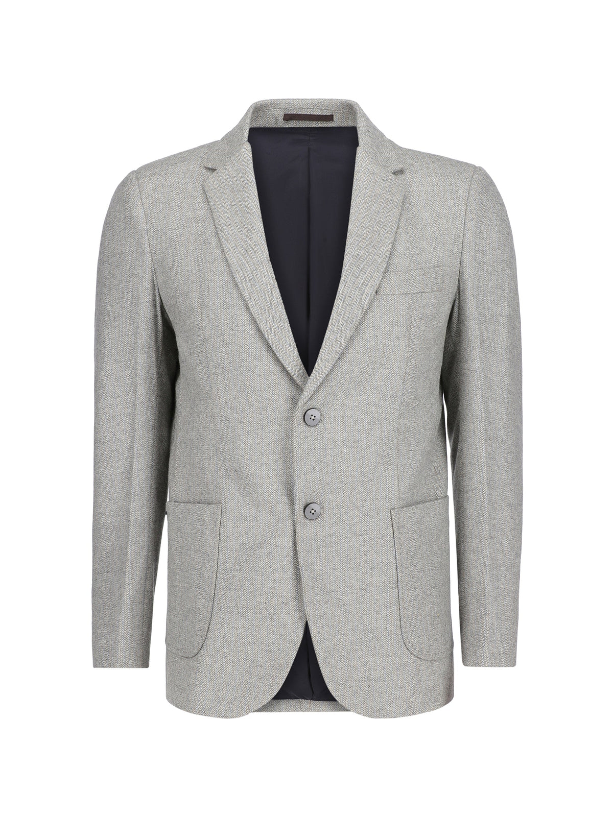 Light Grey Herringbone Wool & Cashmere Blazer - Sartoria