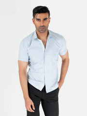 Light Grey Jacquard Patterned Half Sleeve Shirt