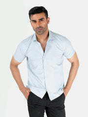 Light Grey Jacquard Patterned Half Sleeve Shirt