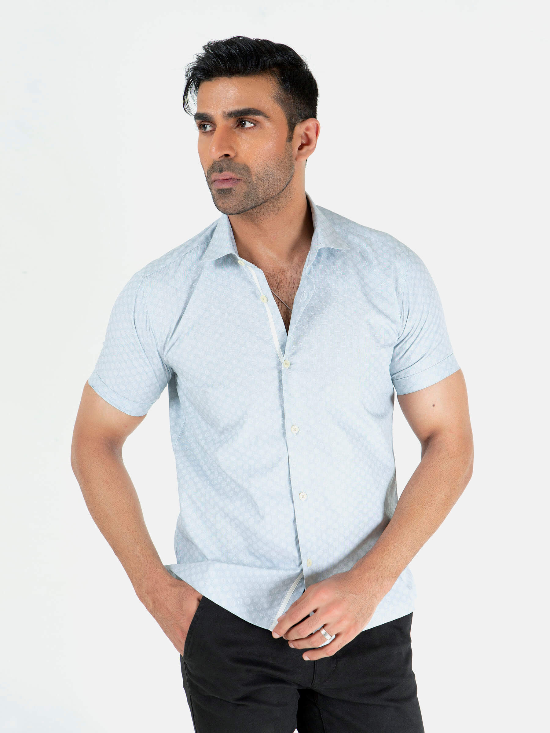 Light Grey Jacquard Patterned Half Sleeve Shirt